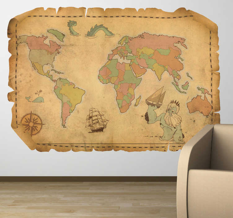 Tenstickers Sticker oude wereldkaart