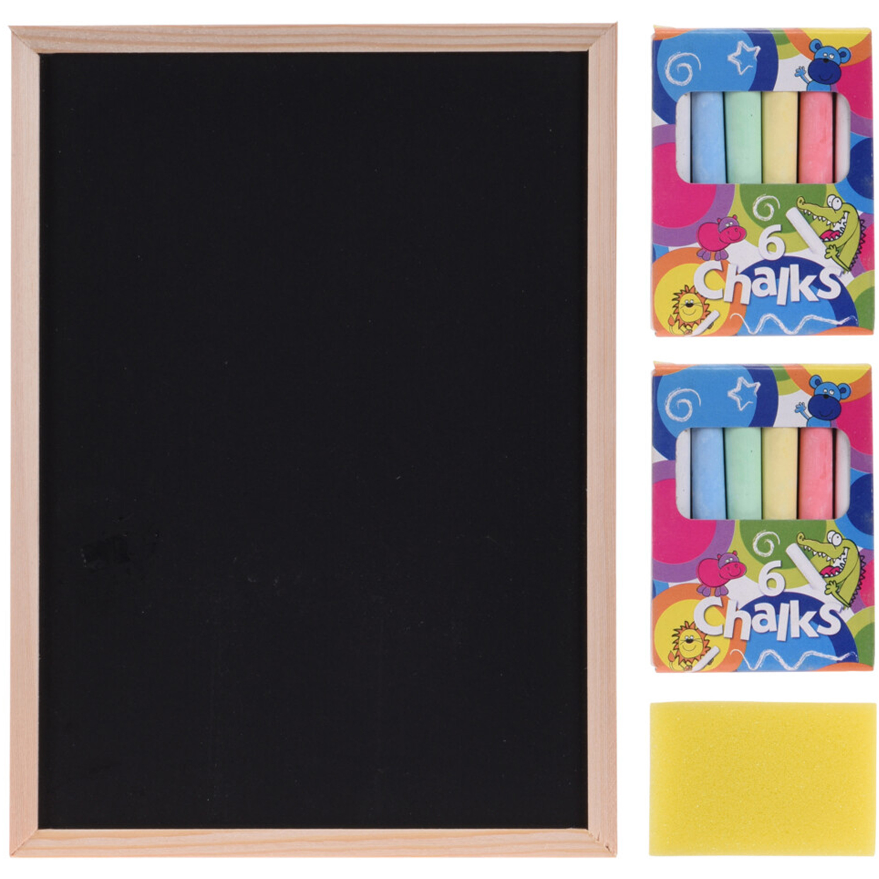 Merkloos Krijtbord/schoolbord incl. gekleurde krijtjes en spons - 29 x 21 cm -