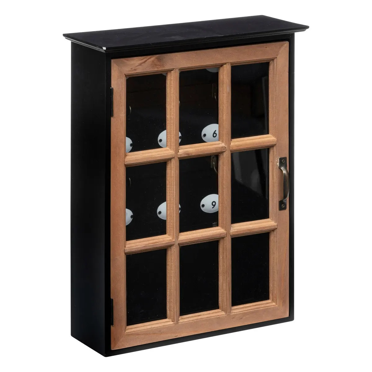 Atmosphera Sleutelkastje Classic Cabinet - mdf/glas - zwart/bruin - 30 x cm - Voor 9 sleutels -