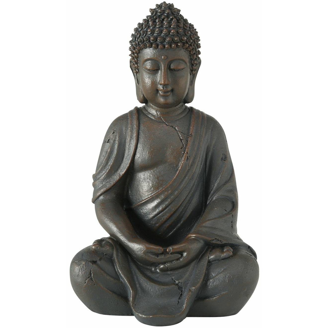 Deco by Boltze Boeddha beeld Zen - kunststeen - antiek donkergrijs - 13 x 10 x 20 cm -