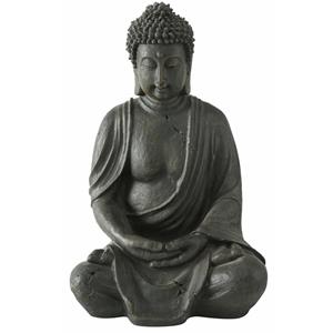 Deco by Boltze Boeddha beeld Zen - kunststeen - antiek donkergrijs - 26 x 17 x cm -