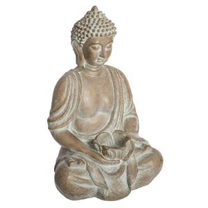 Atmosphera Boeddha beeld zittend - binnen/buiten - kunststeen - beige gebleekt - cm -