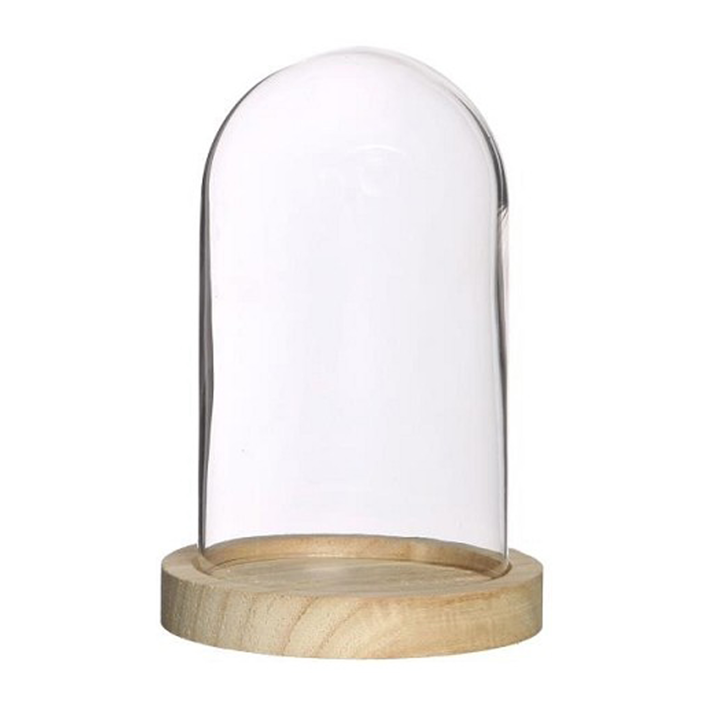 Ideas 4 Seasons Decoratie stolp - glas - houten plateau - D10 x H15 cm -