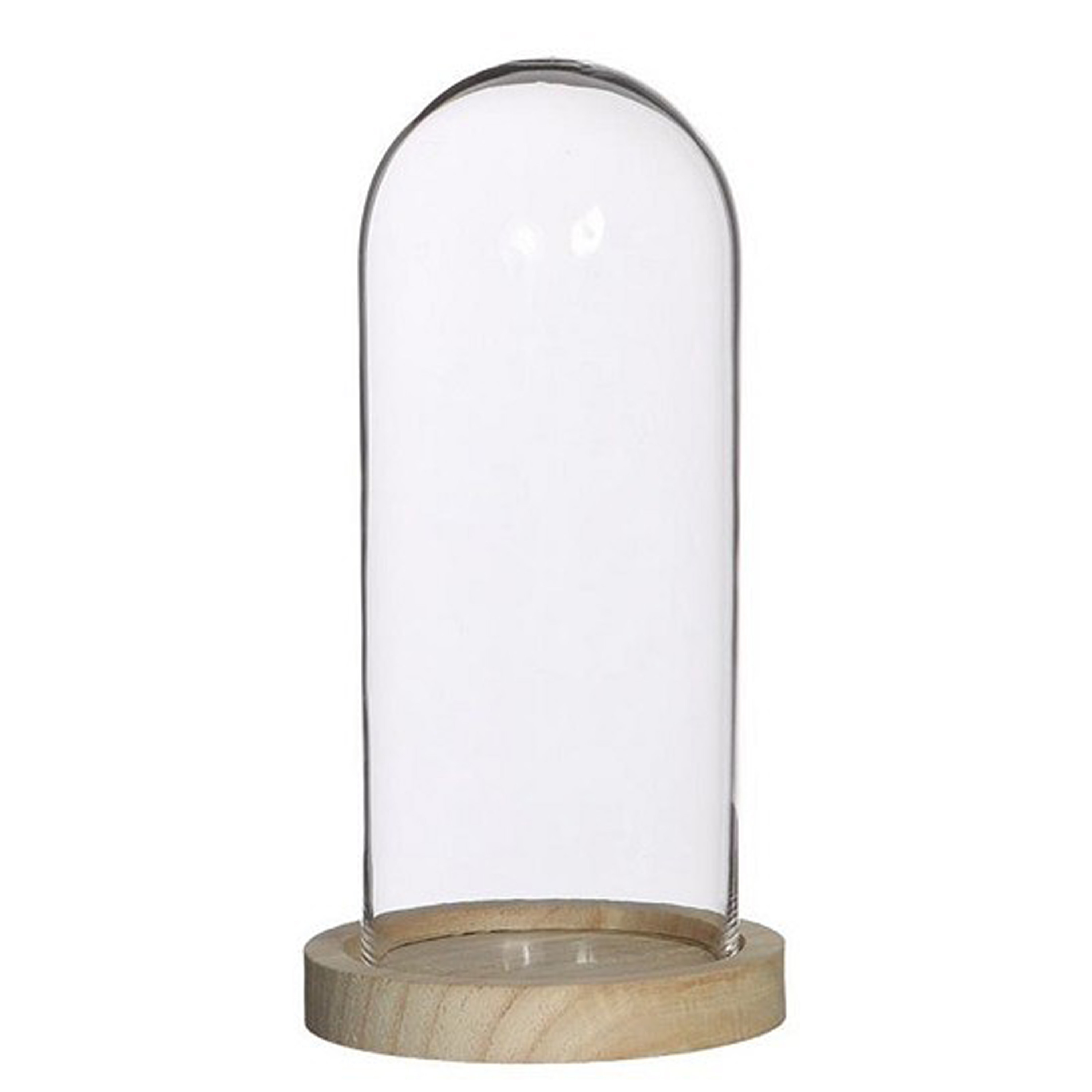 Ideas 4 Seasons Decoratie stolp - glas - houten plateau - D10 x H20 cm -
