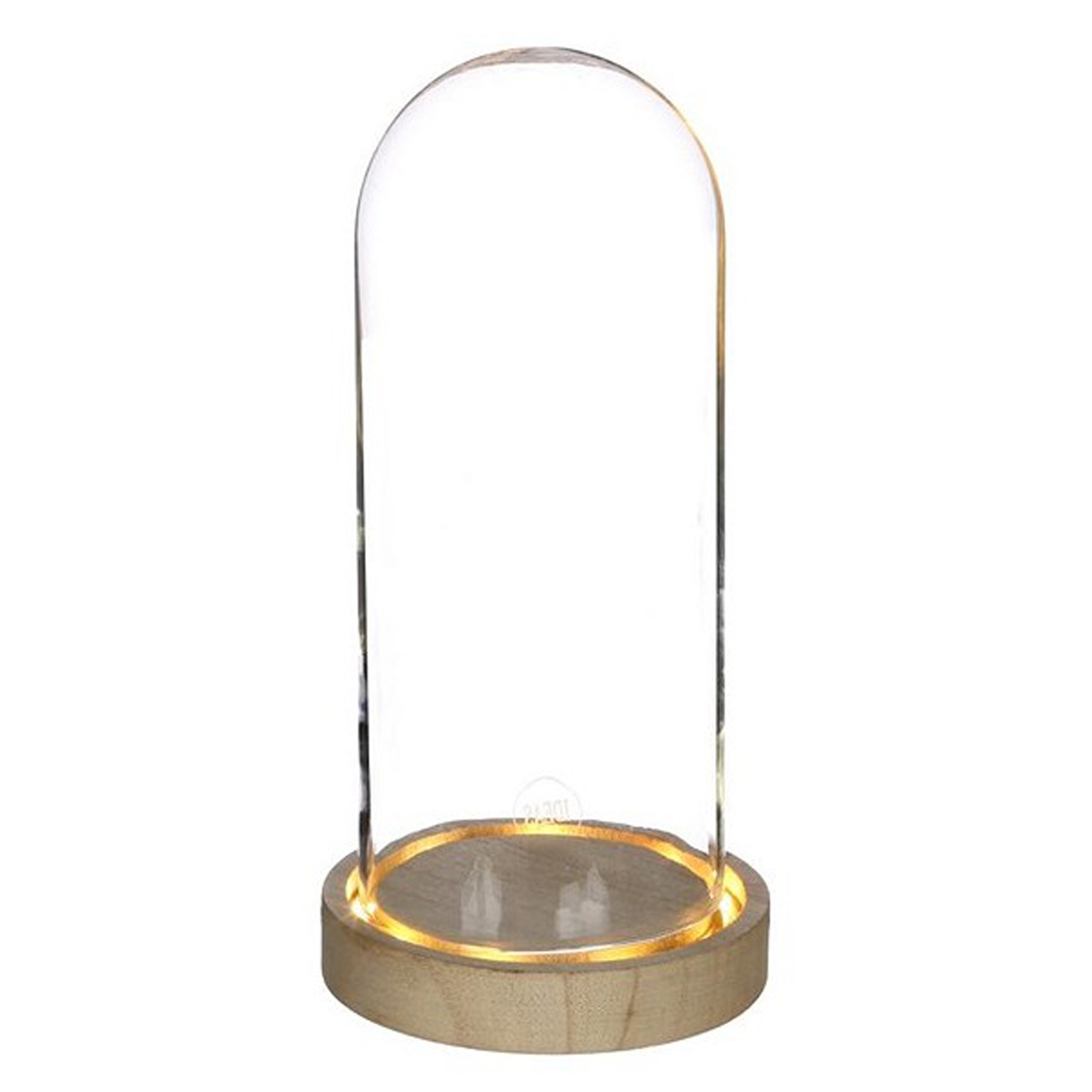 Ideas 4 Seasons Decoratie stolp - glas - houten plateau - LED licht - D10 x H20,5 cm -