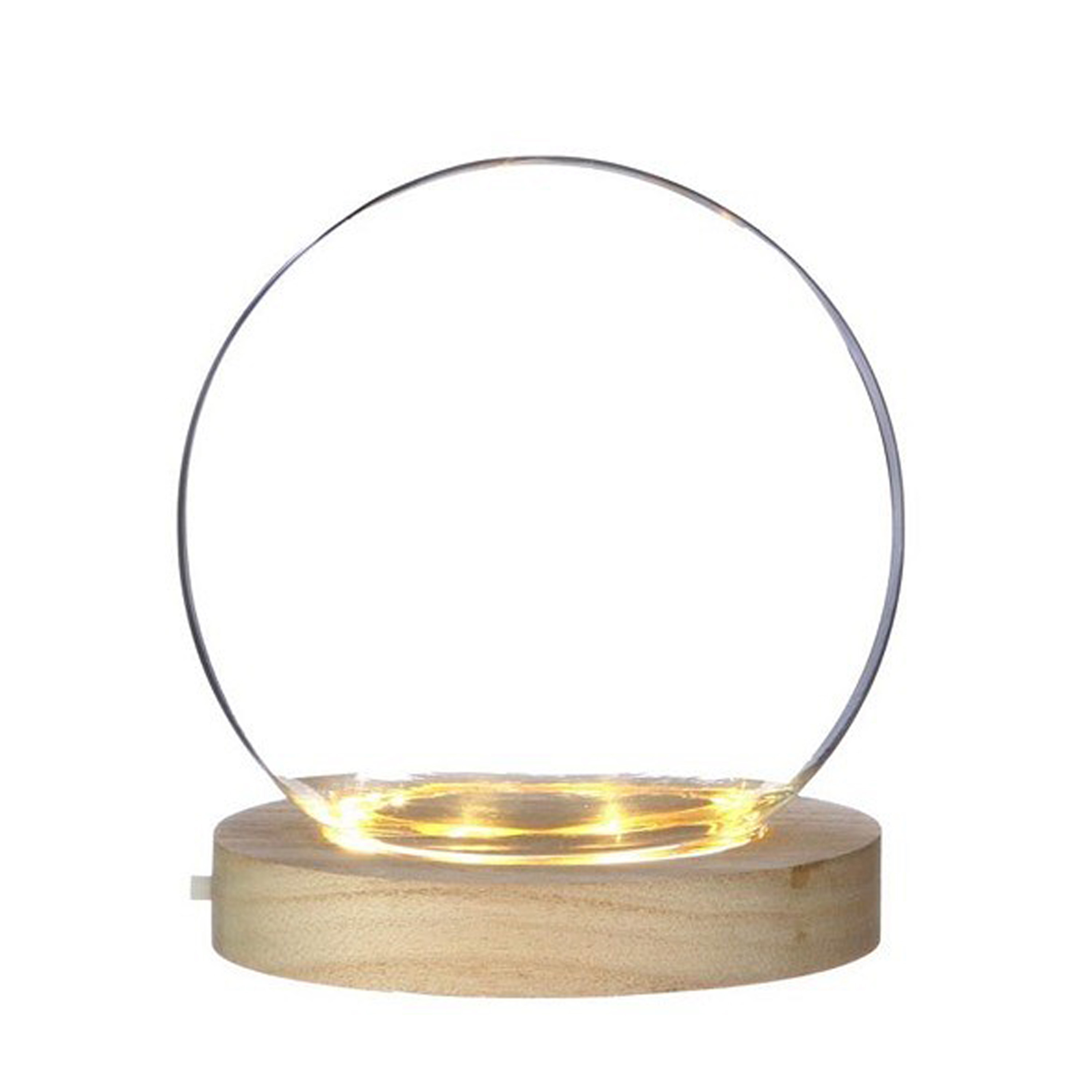 Ideas 4 Seasons Decoratie stolp - glas - houten plateau - LED licht - D13 x H13 cm -