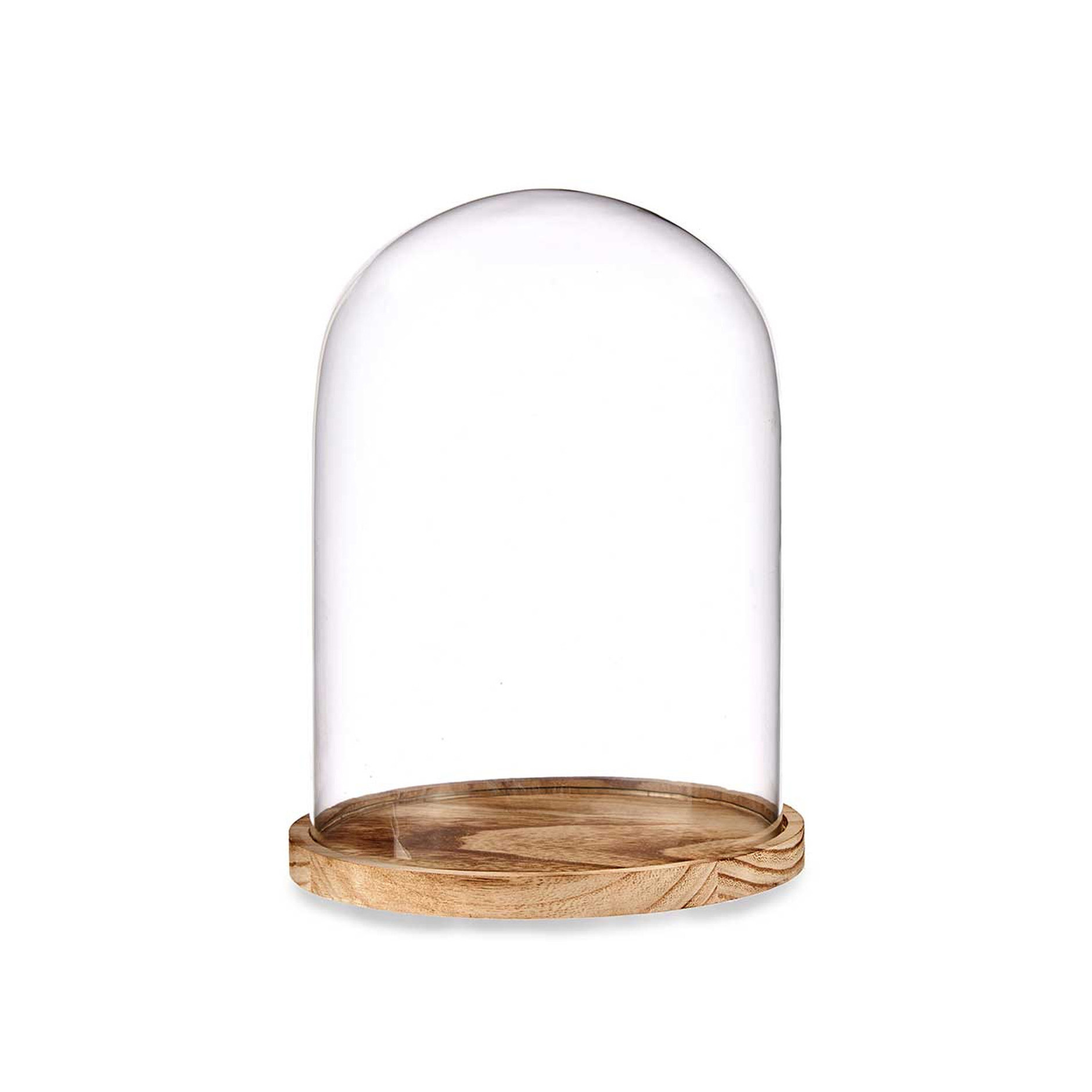 Giftdecor Decoratie stolp - glas - houten lichtbruin plateau - D20.5 x H28 cm -