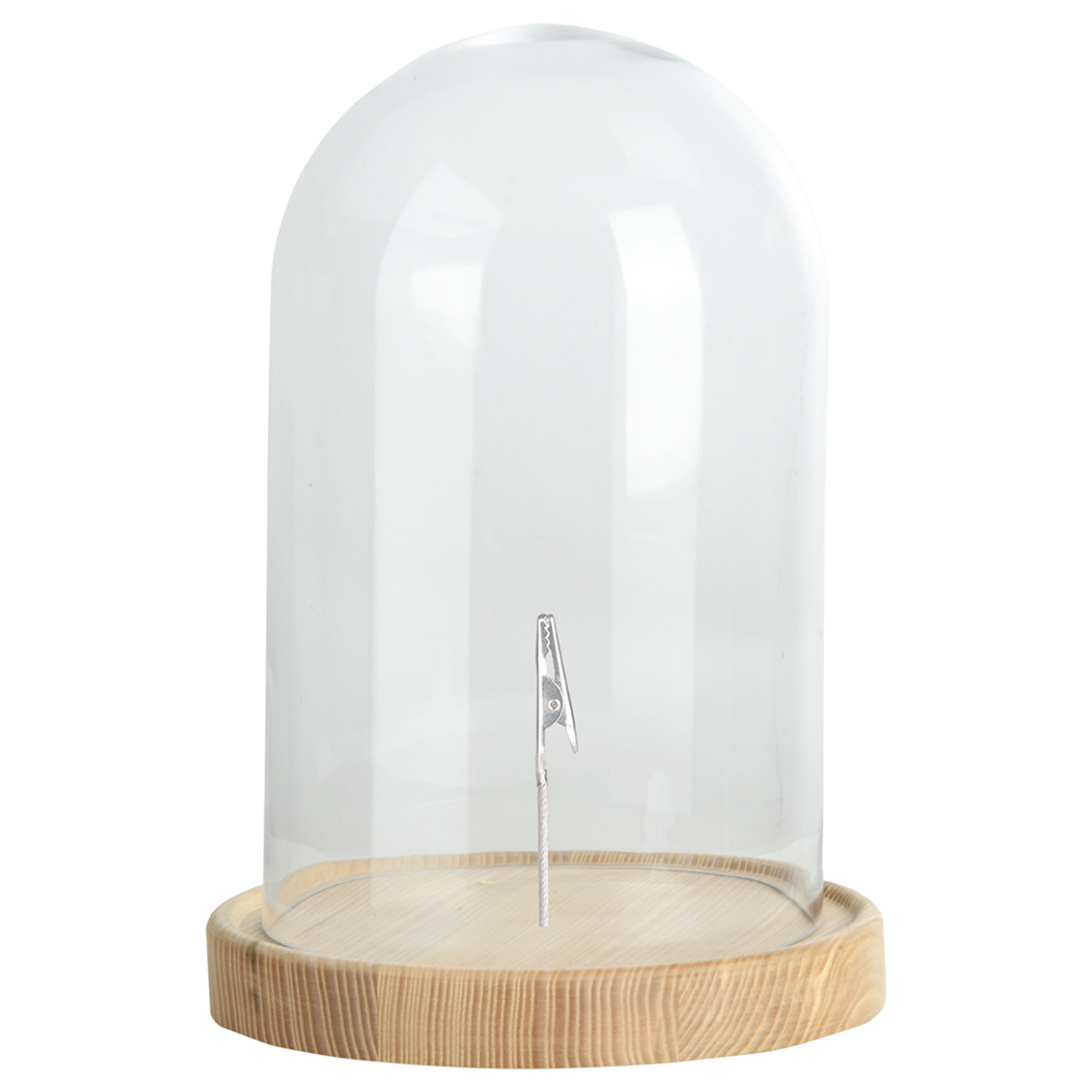 Esschert Design stolp - glas - houten bruin plateau - D20,5 x H31 cm -