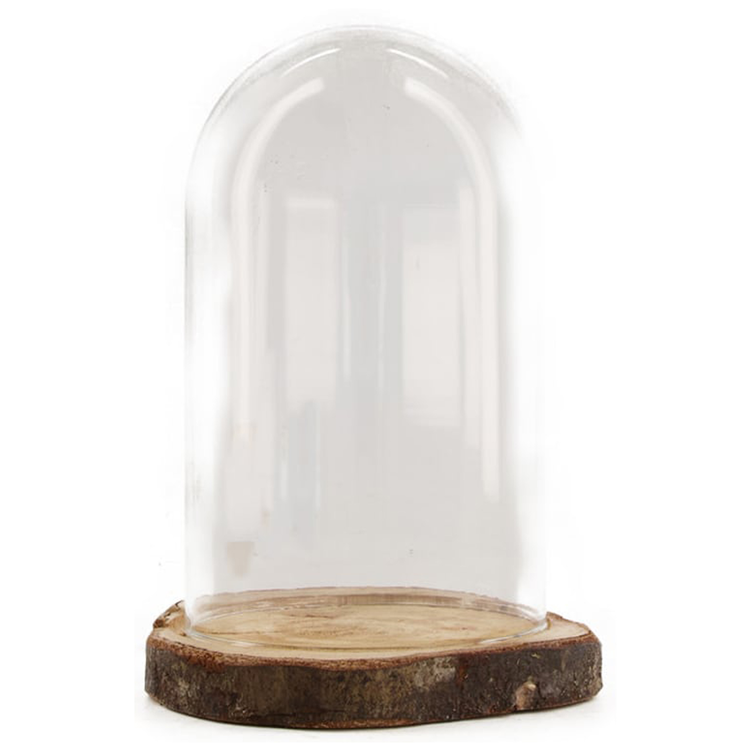 Dijk Natural Collections stolp - glas - houten bruin plateau - D17 x H22 cm -