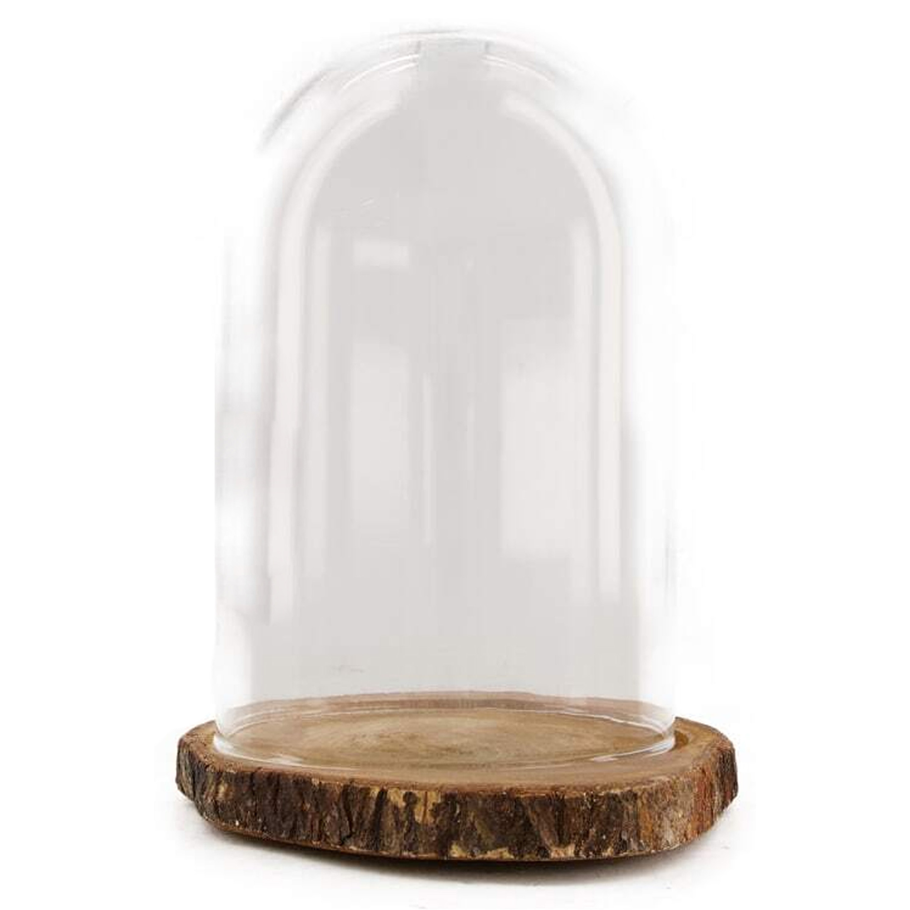 Dijk Natural Collections stolp - glas - houten bruin plateau - D18 x H26 cm -