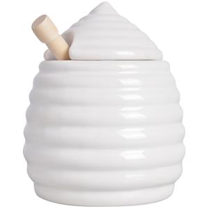 Esschert Design Honigtopf mit Honiglöffel Bienenstock Form Keramik Weiß