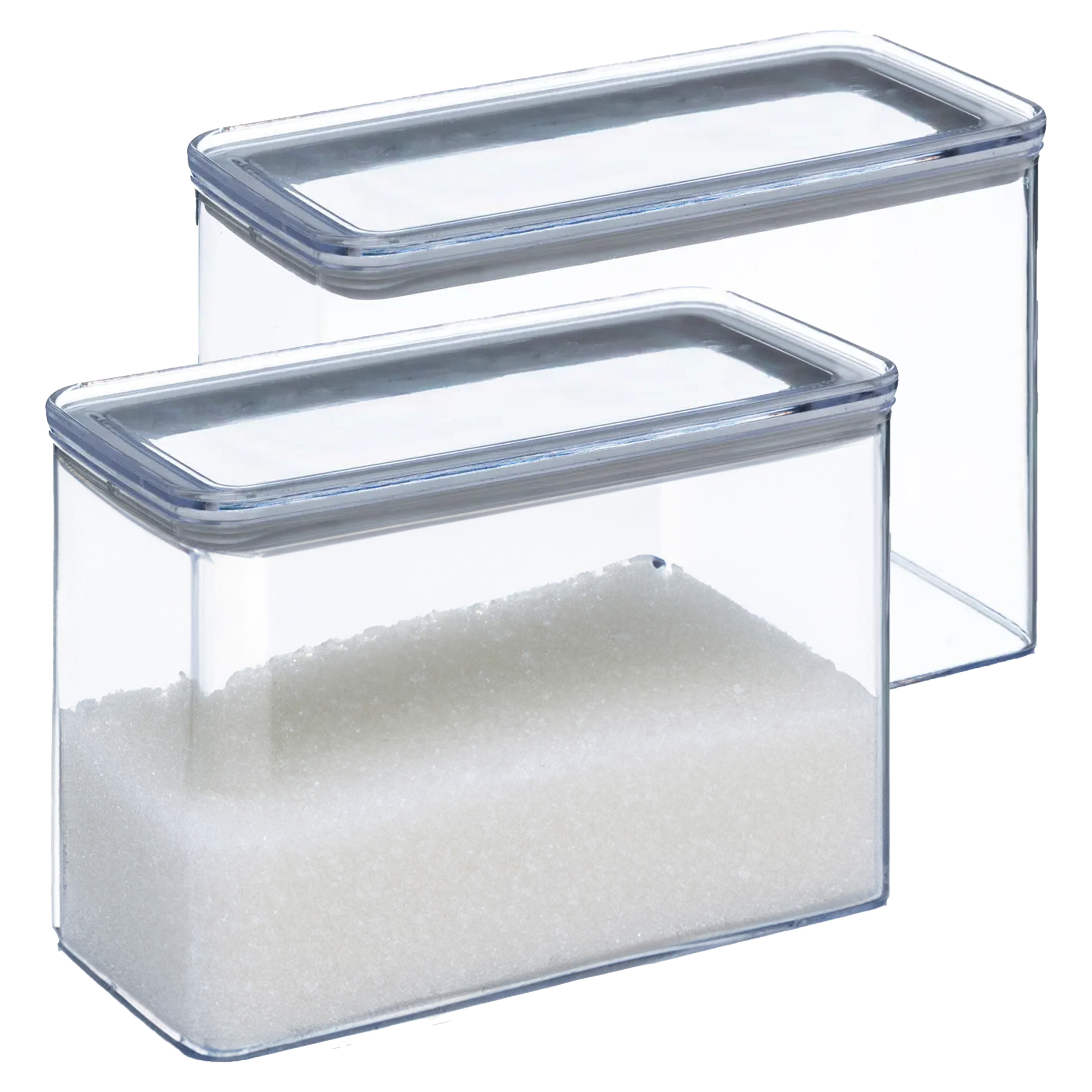 5five Voorraadpot - 2x - keuken/voedsel - kunststof - 2000 ml - luchtdichte deksel - transparant -