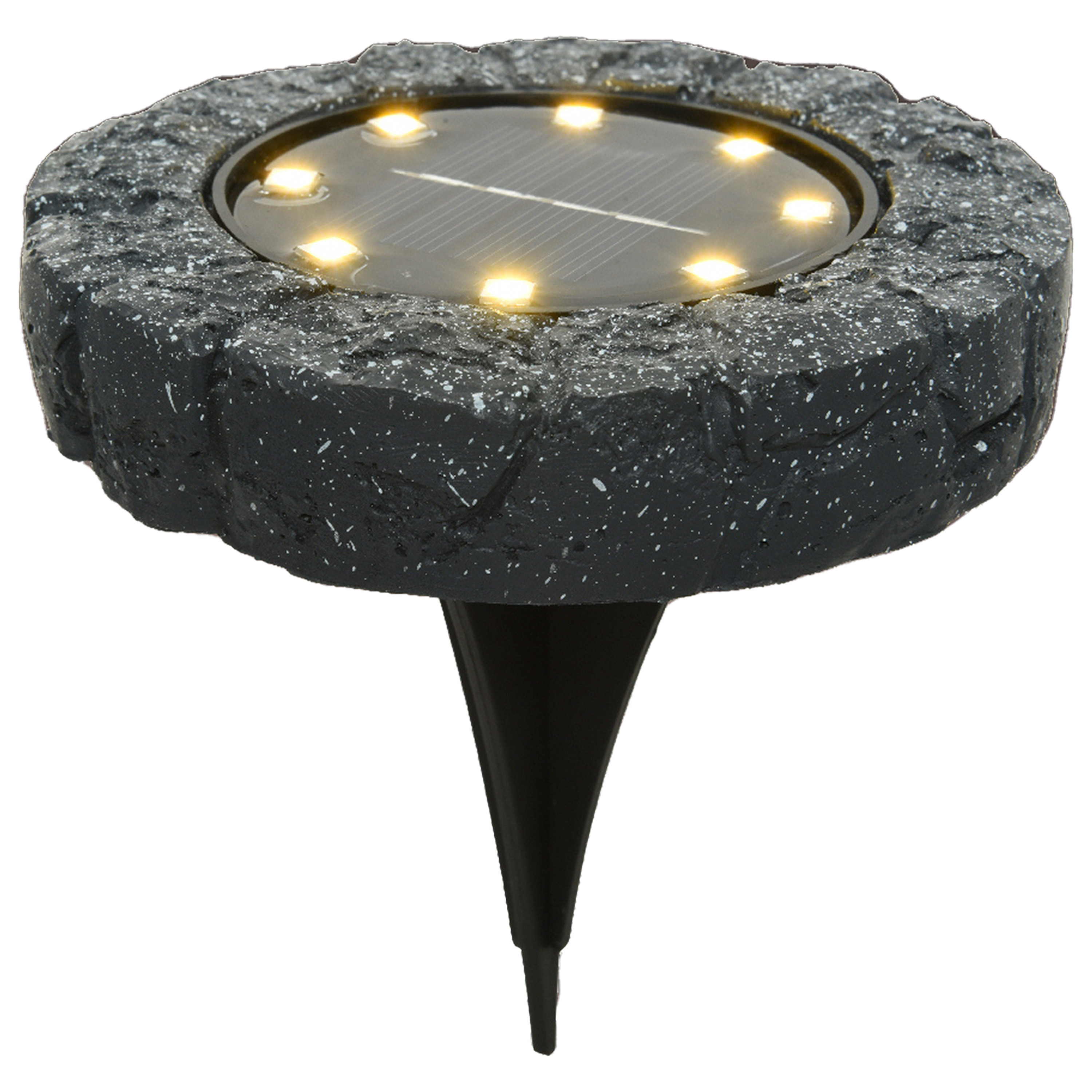 Lumineo Solar grond prikspot/tuinspot led - kunststeen - steengrijs - 11 x 2 cm - warm wit -