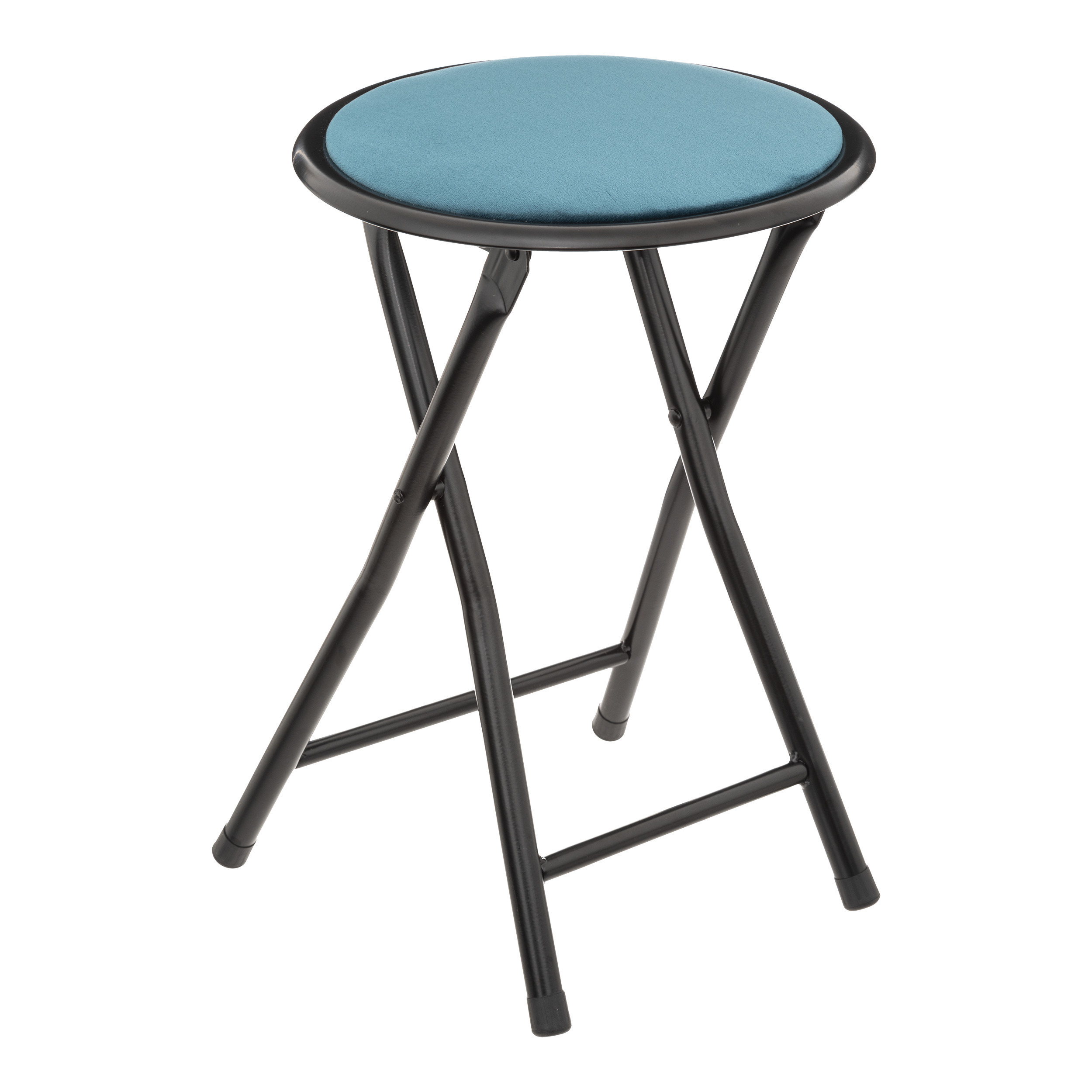 5five Bijzet krukje/stoel - Opvouwbaar - blauw fluweel - 29 x 45 cm -
