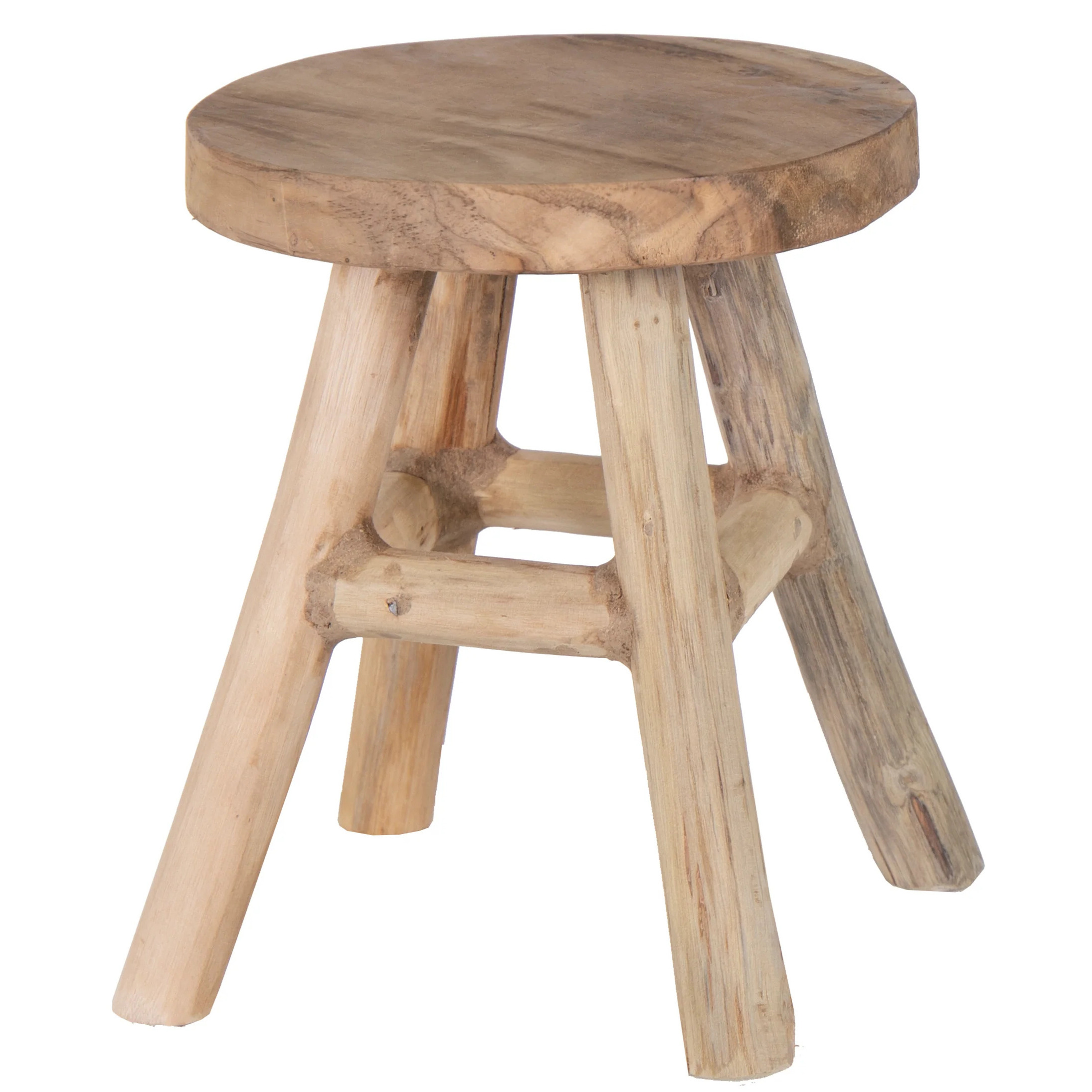 Mega Collections Zit krukje/bijzet stoel - teak hout - lichtbruin - D20 x H25 cm - Voor kinderen -