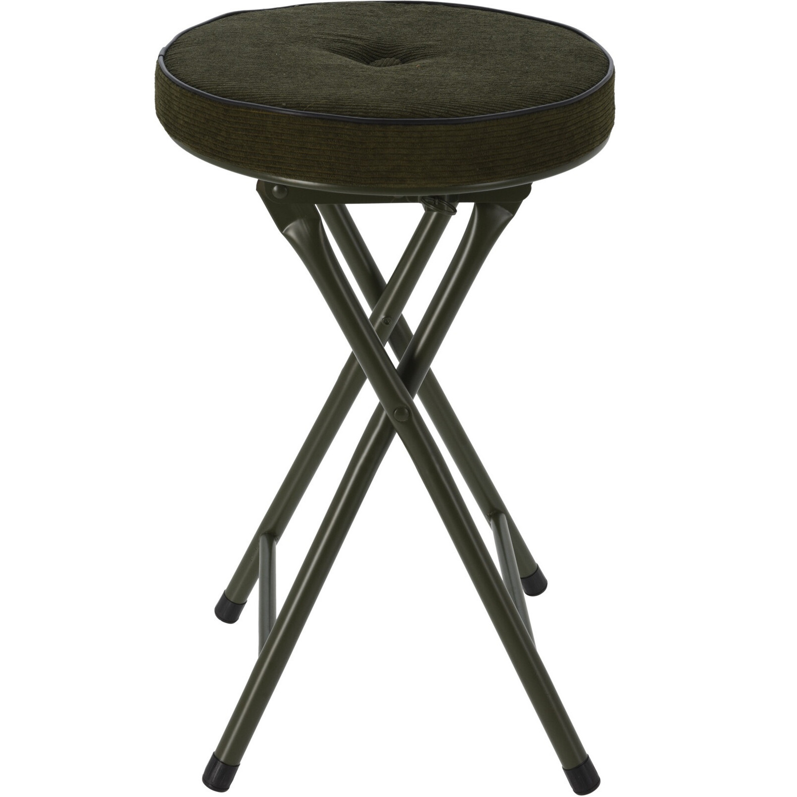 Home & Styling Bijzet krukje/stoel - Opvouwbaar - donkergroen Ribcord - D33 x H49 cm -