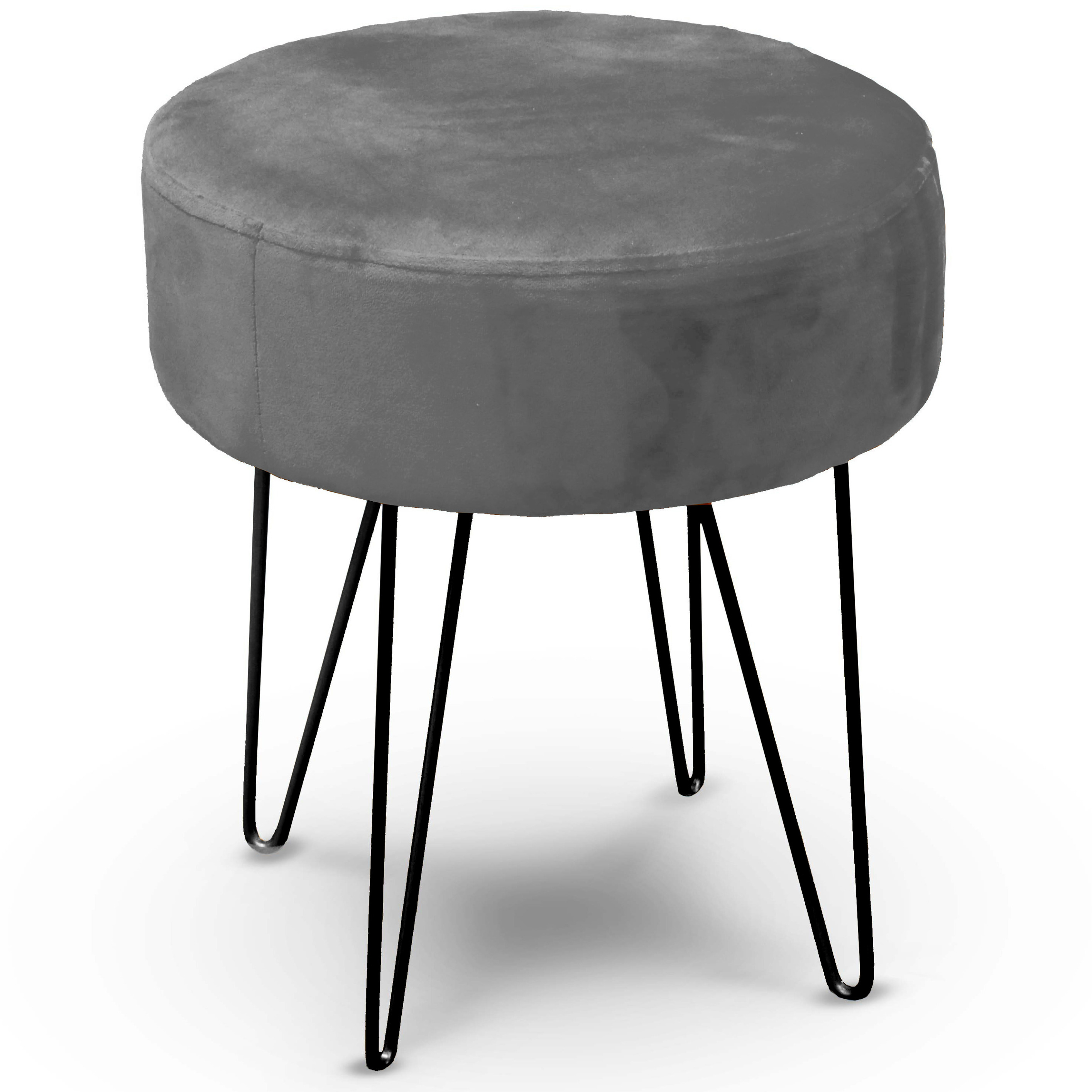 Unique Living Velvet kruk Davy - grijs - metaal/stof - D35 x H40 cm - bijzet stoeltjes -