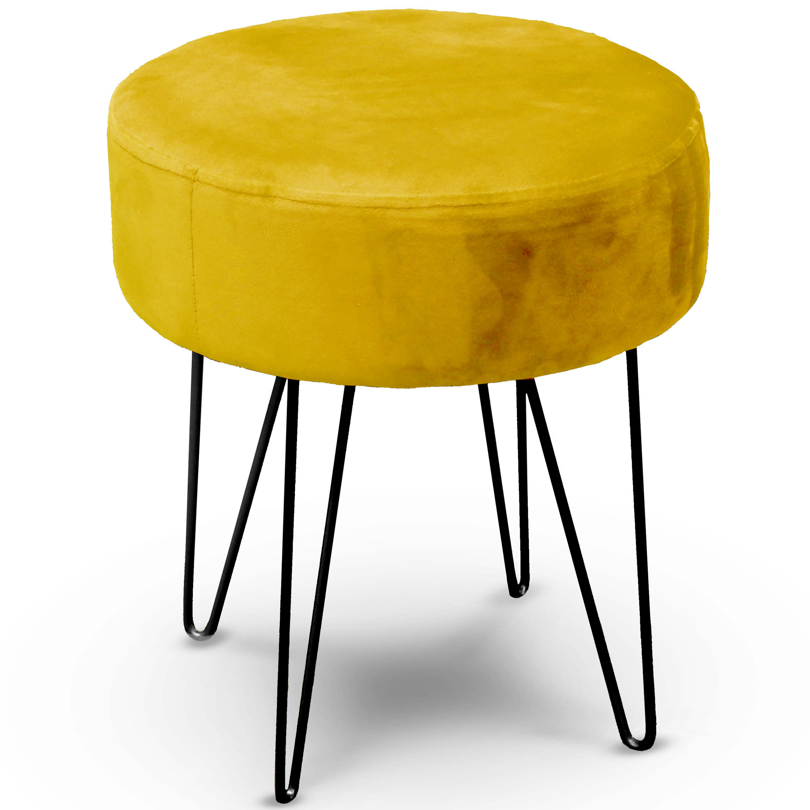 Unique Living Velvet kruk Davy - oker geel - metaal/stof - D35 x H40 cm - bijzet stoeltjes -