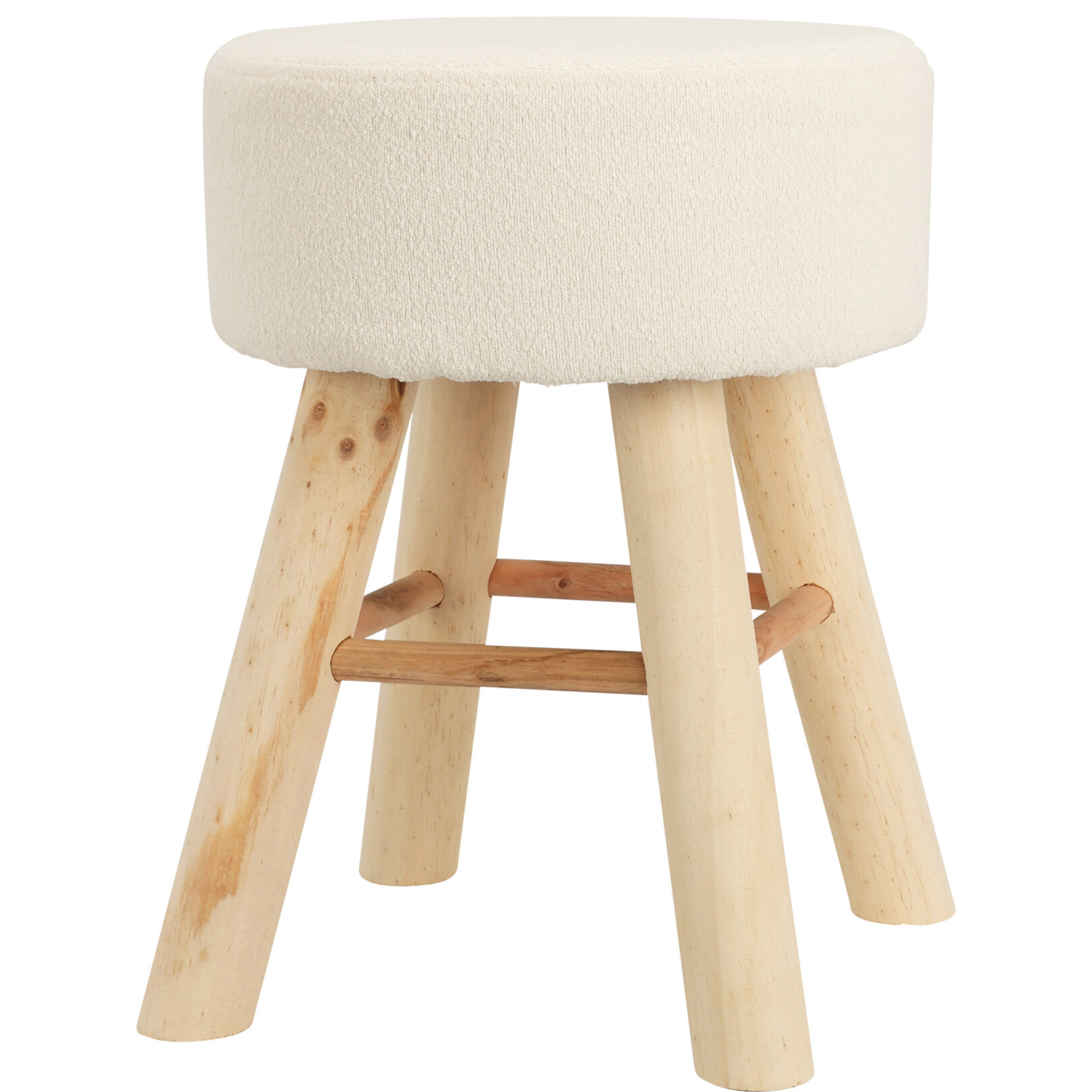 H&S Collection Krukje om op te zitten - hout - teddy stof - wit - D31 x H40 cm -