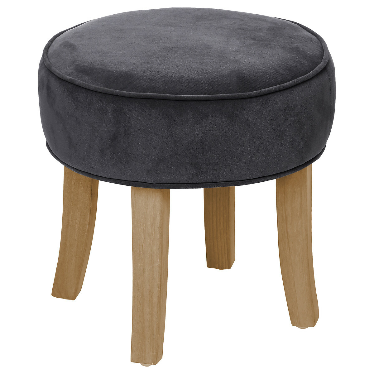 Atmosphera Zit krukje/bijzet stoel - hout/stof - grijs fluweel - D35 x H40 cm -