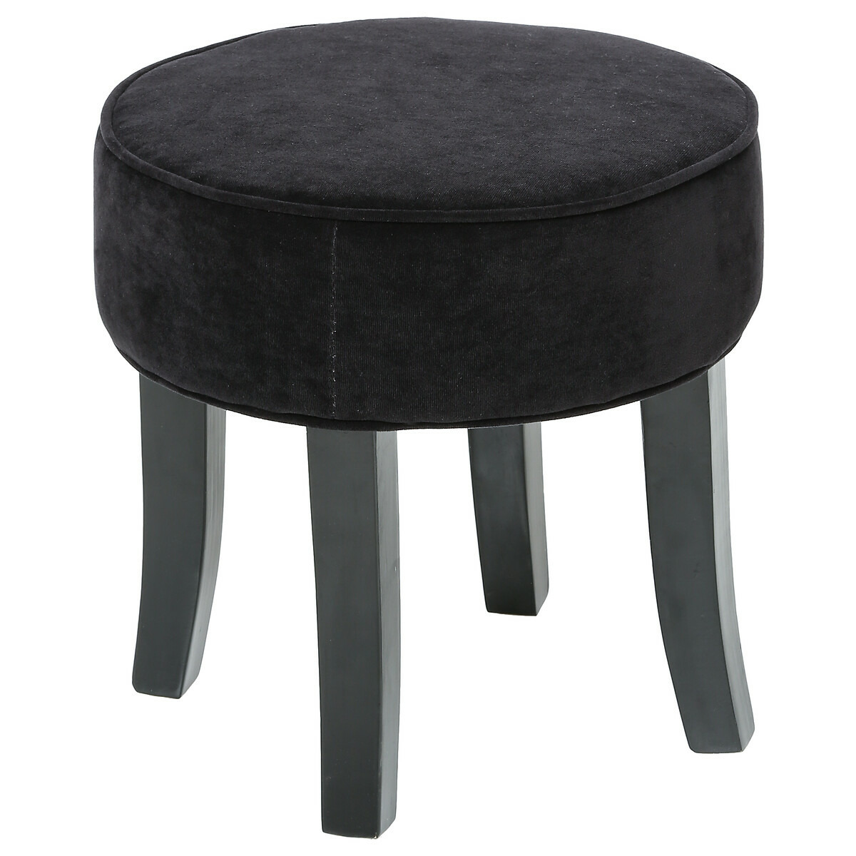 Atmosphera Zit krukje/bijzet stoel - hout/stof - zwart fluweel - D35 x H40 cm -