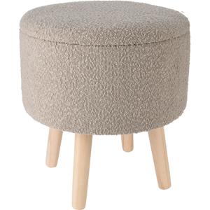 H&S Collection Opbergkruk - hout - teddy stof - taupe - D35 x H40 cm - opbergpoef -