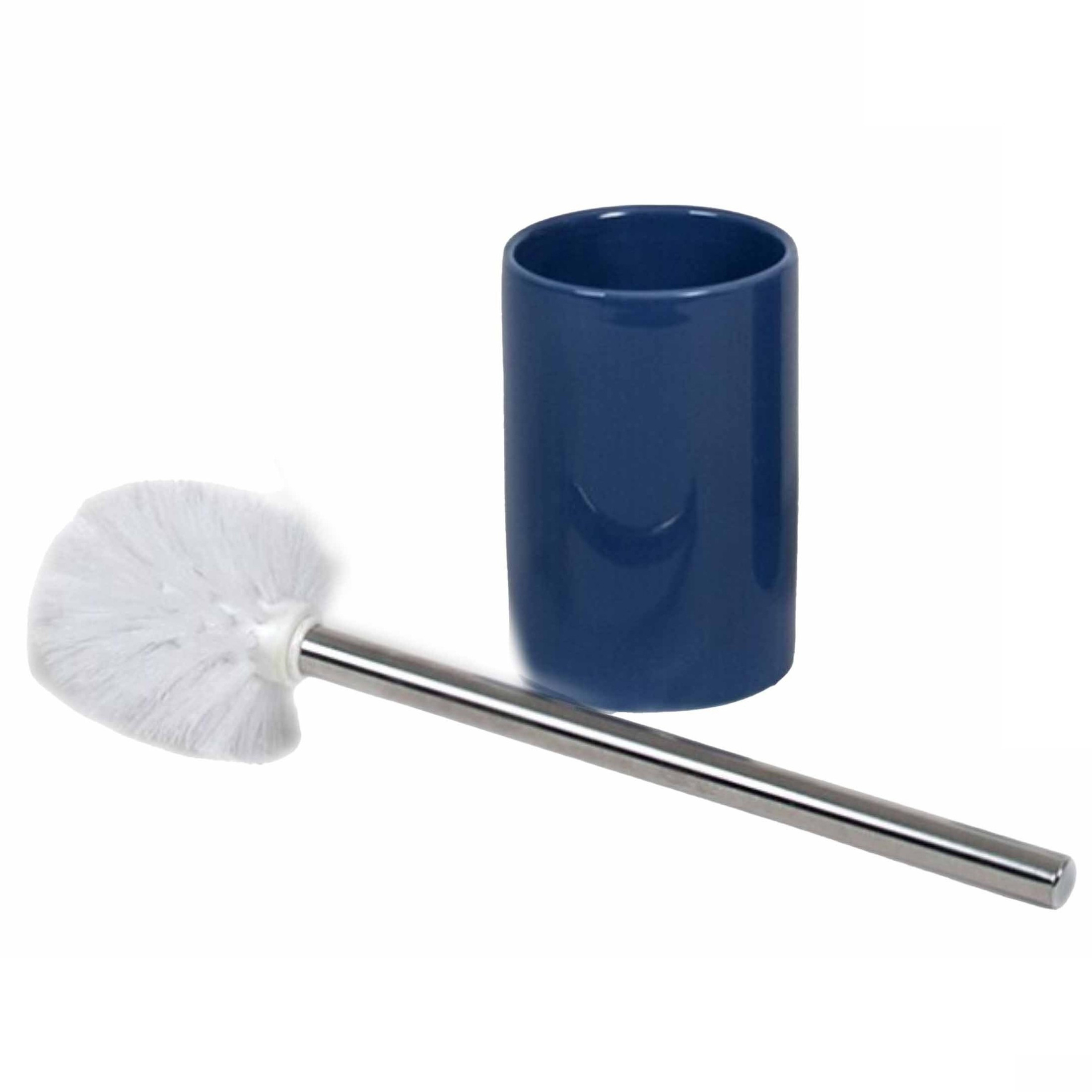 Gerimport Wc/toiletborstel inclusief houder blauw/zilver cm van RVS/keramiek -