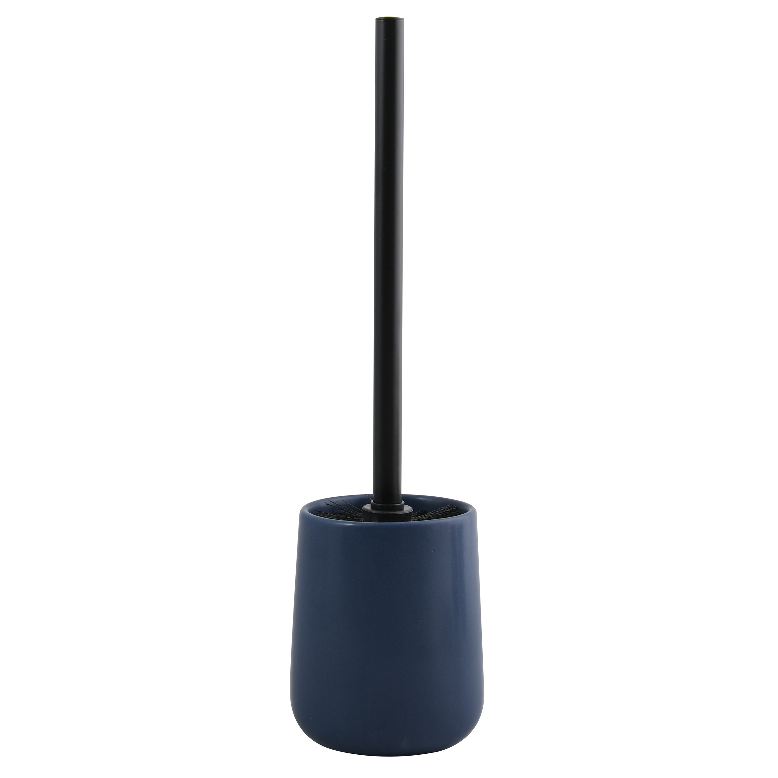MSV Toiletborstel in houder/wc-borstel Malmo - keramiek/rvs - donkerblauw/zwart - x 10 cm -