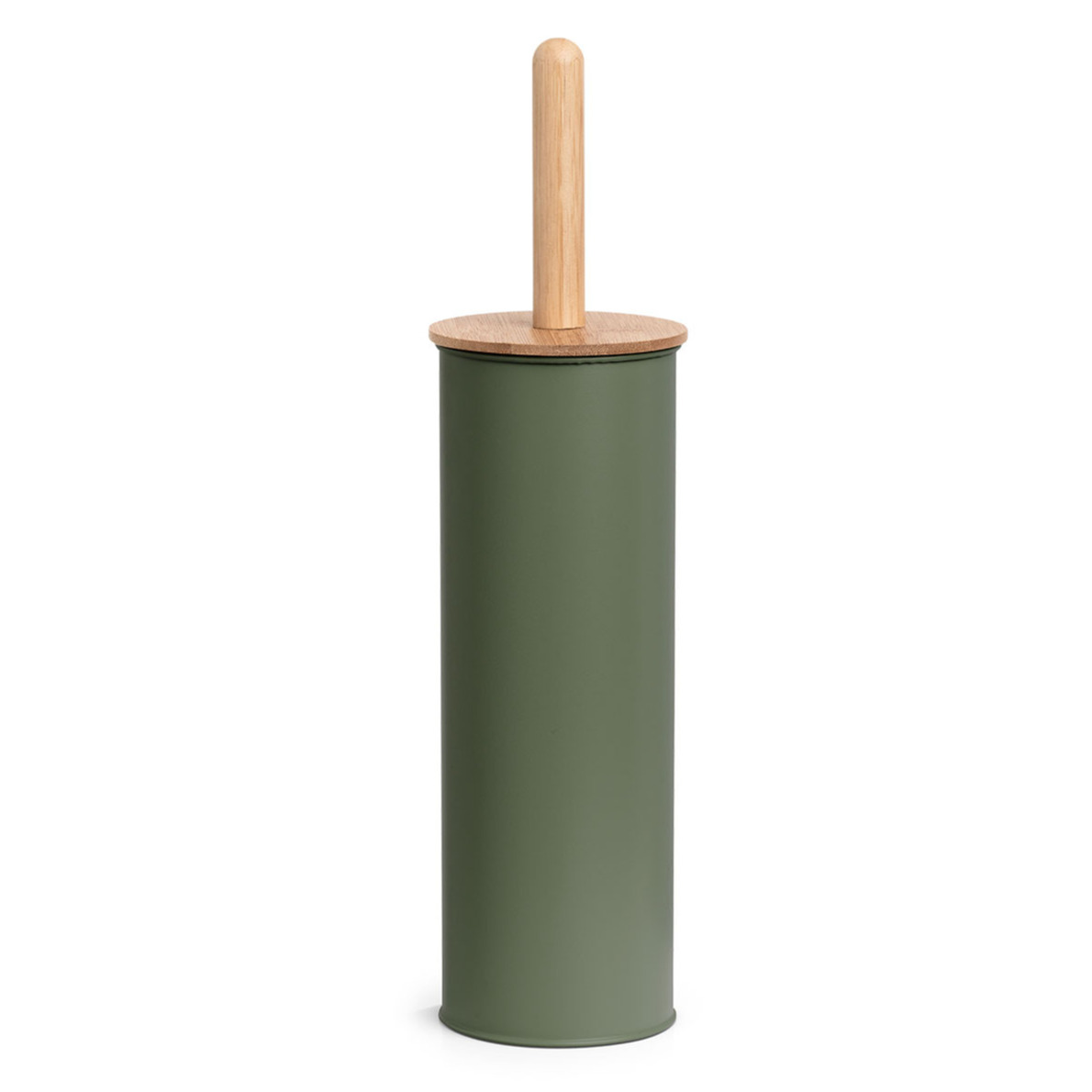 Zeller WC/Toiletborstel in houder - bamboe hout - salie groen - H38 x D10 cm -