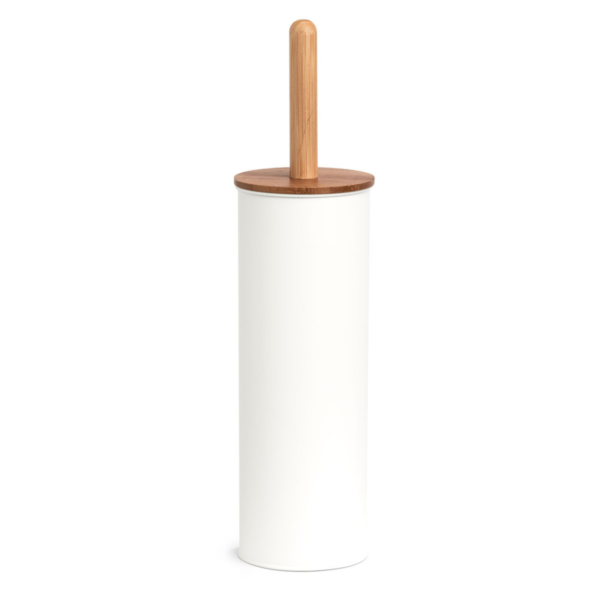 Zeller WC/Toiletborstel in houder - bamboe hout/metaal - wit - H38 x D10 cm -