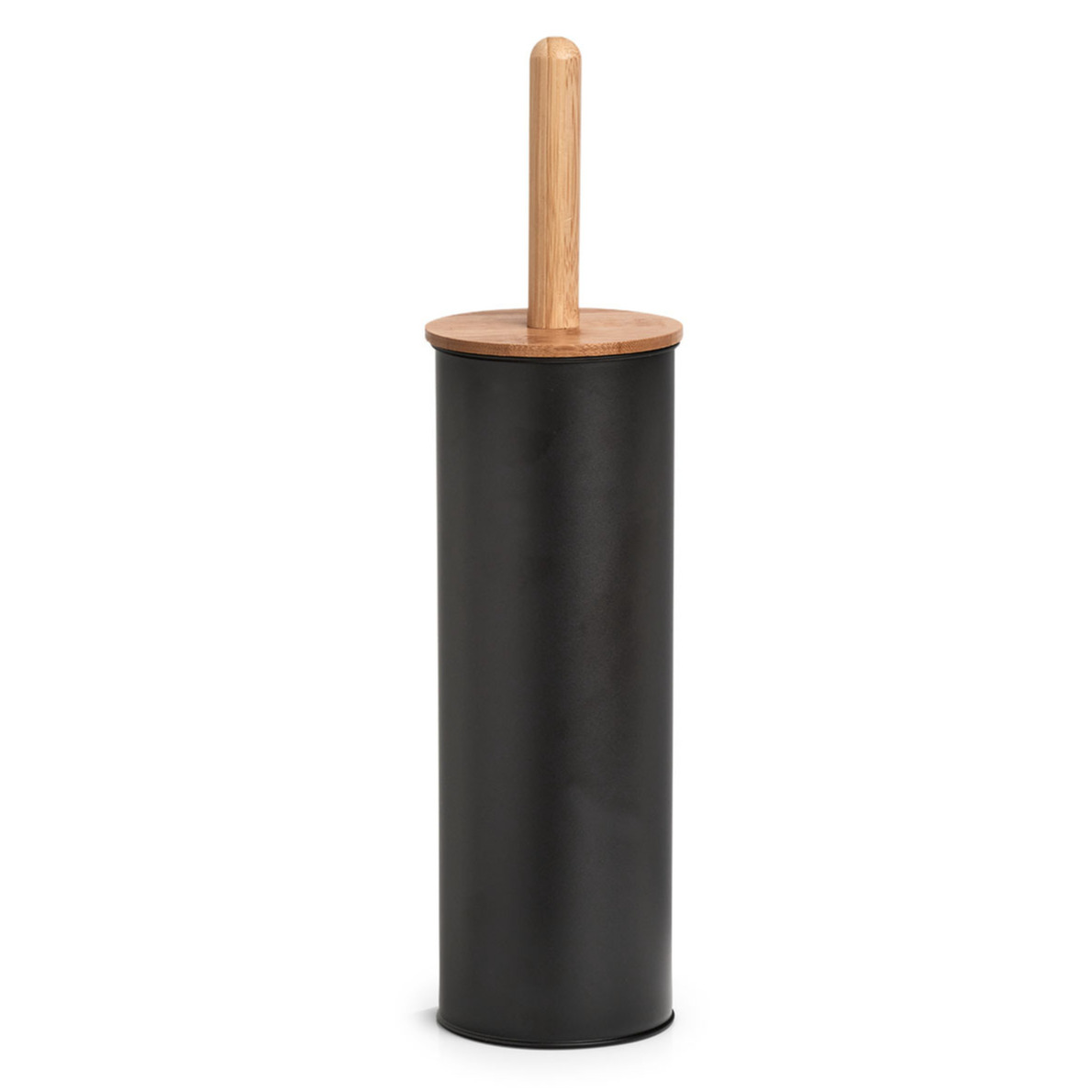 Zeller WC/Toiletborstel in houder - bamboe hout/metaal - zwart - H38 x D10 cm -