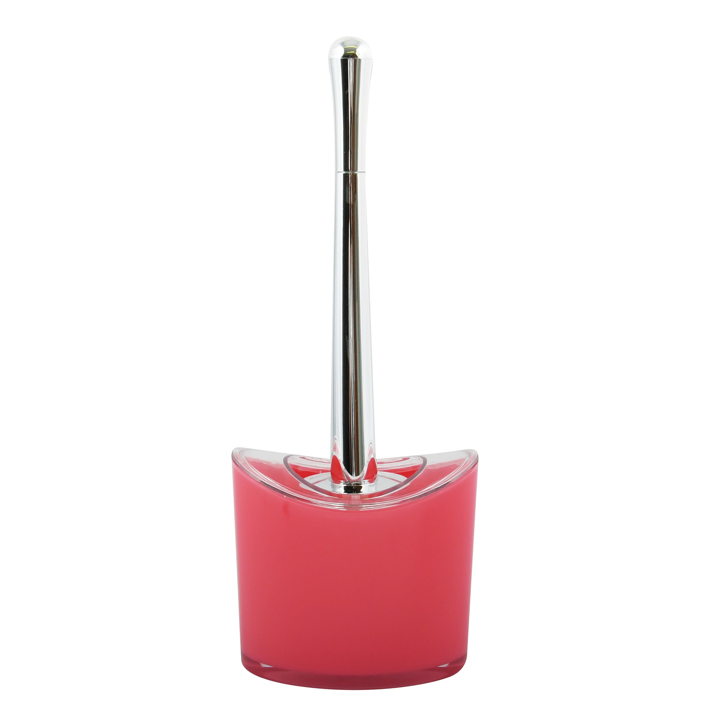 MSV Toiletborstel in houder/wc-borstel Aveiro - PS kunststof/rvs - fuchsia roze/zilver - x 14 cm -