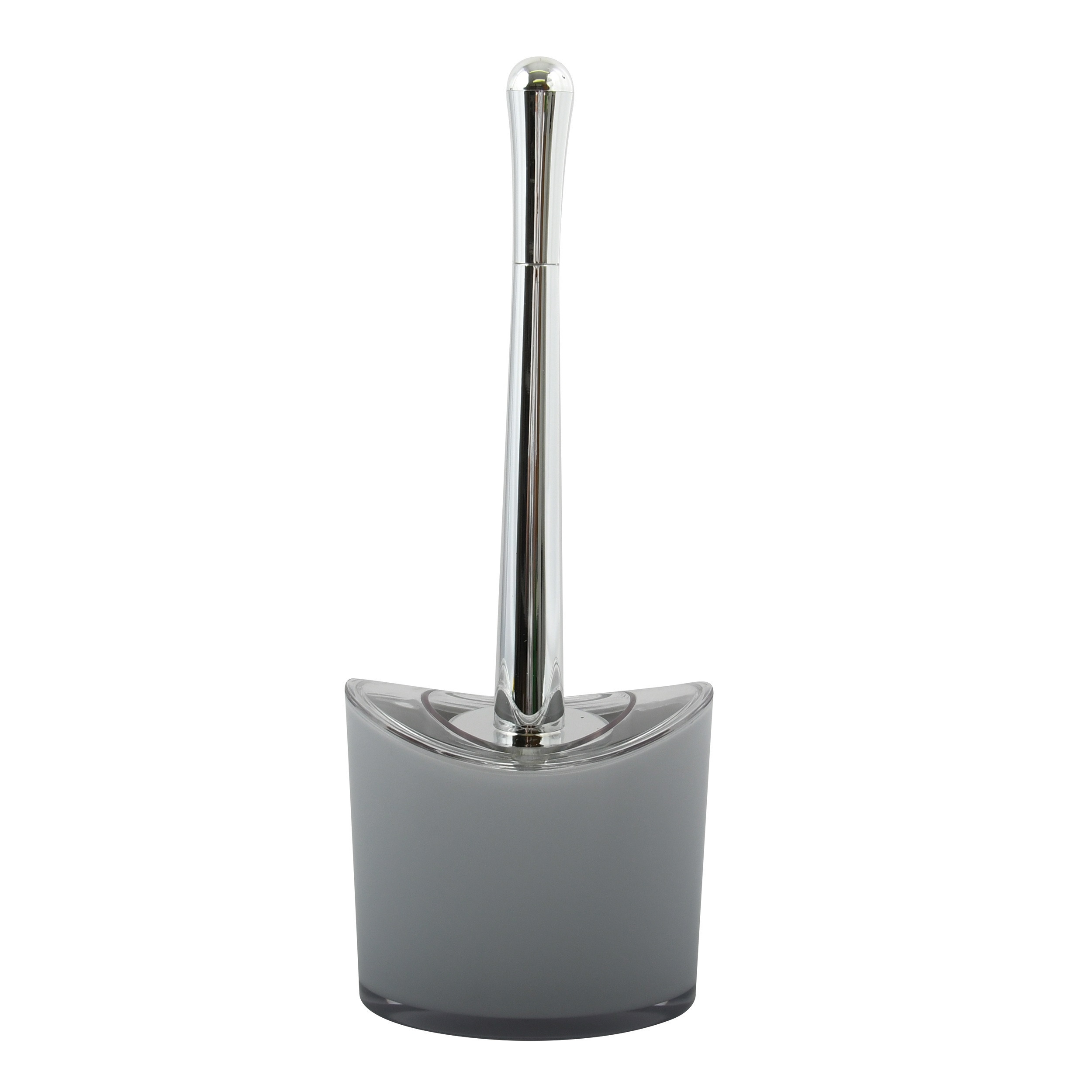MSV Toiletborstel in houder/wc-borstel Aveiro - PS kunststof/rvs - lichtgrijs/zilver - x 14 cm -