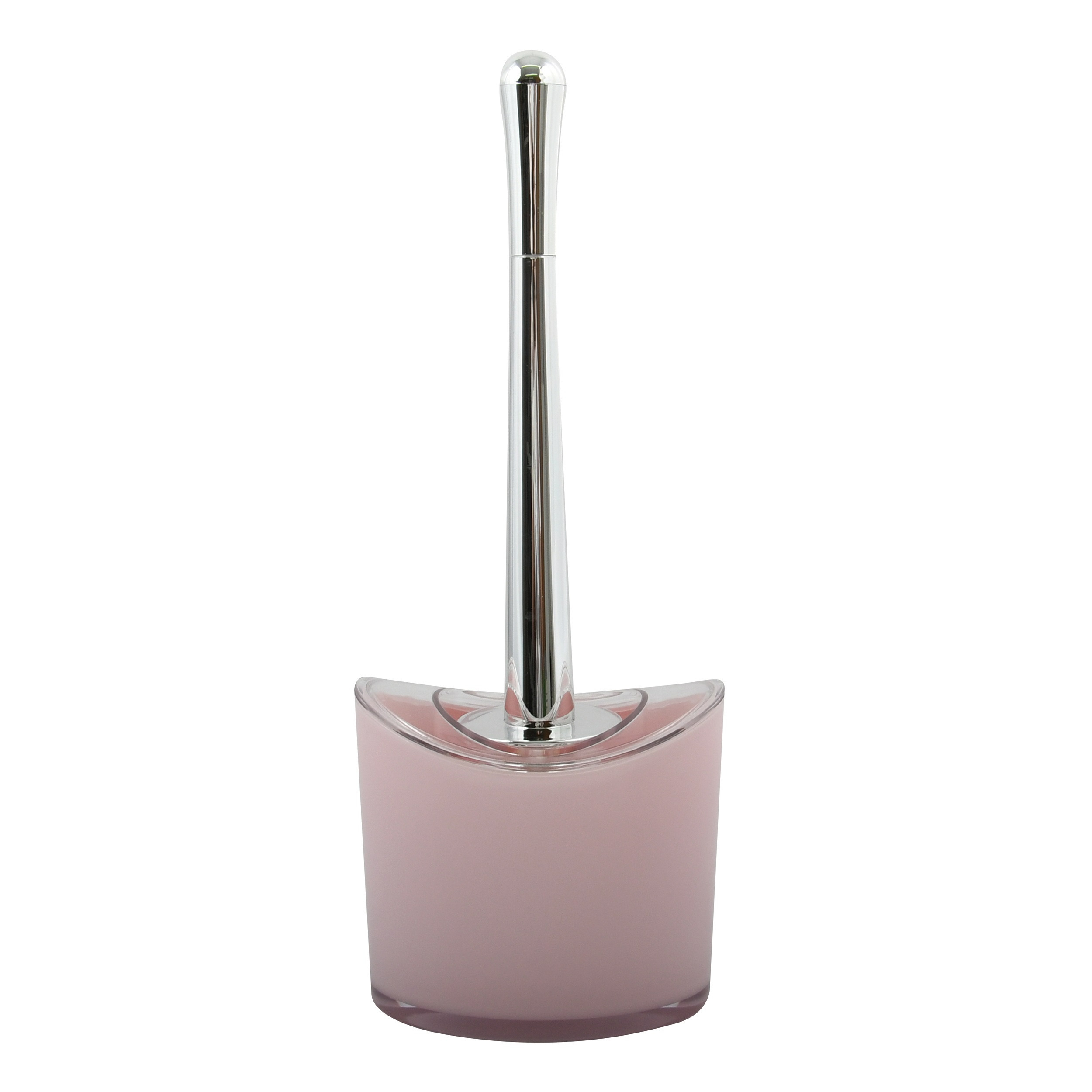 MSV Toiletborstel in houder/wc-borstel Aveiro - PS kunststof/rvs - lichtroze/zilver - x 14 cm -