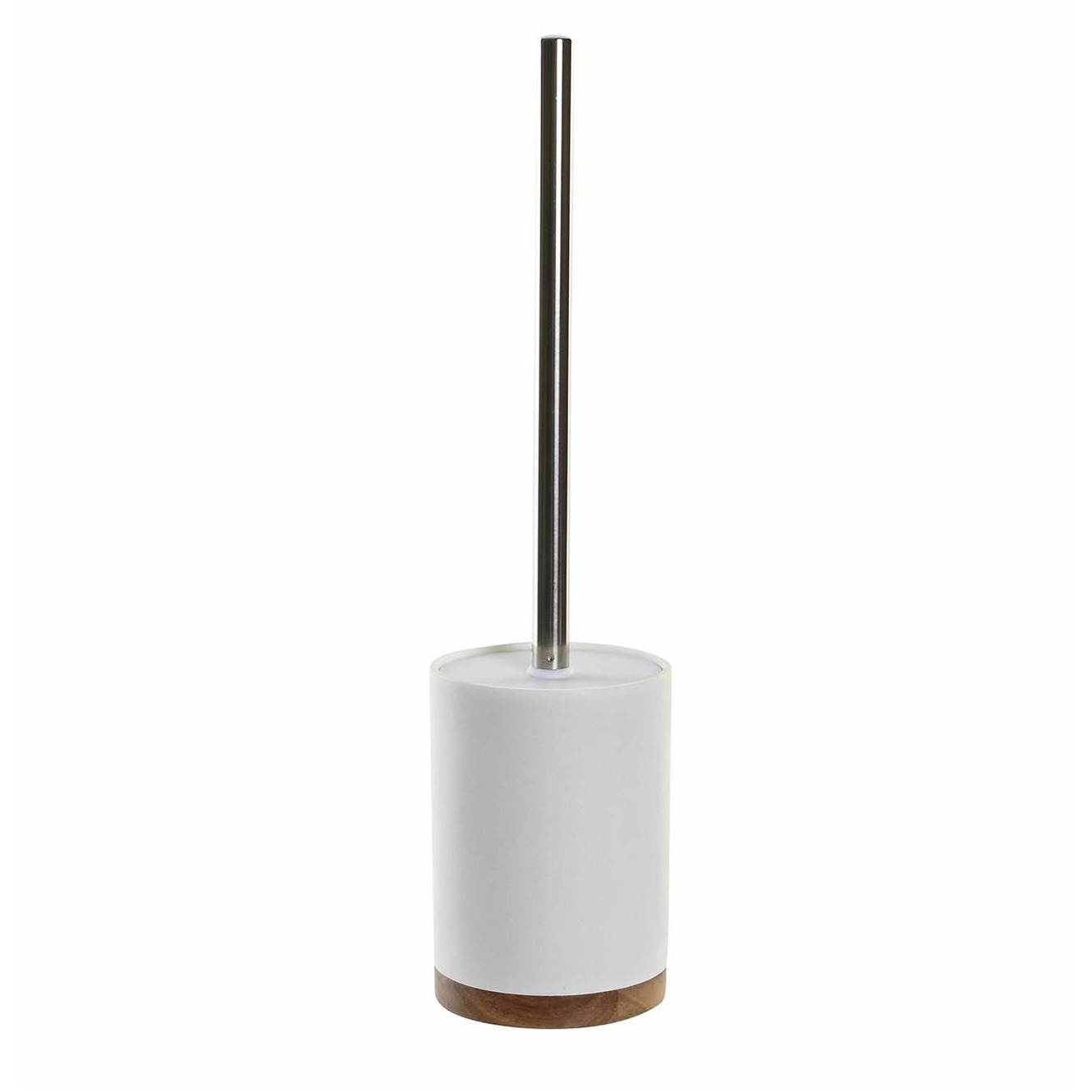 Items WC/Toiletborstel in houder wit keramiek/acacia hout x 10 cm -