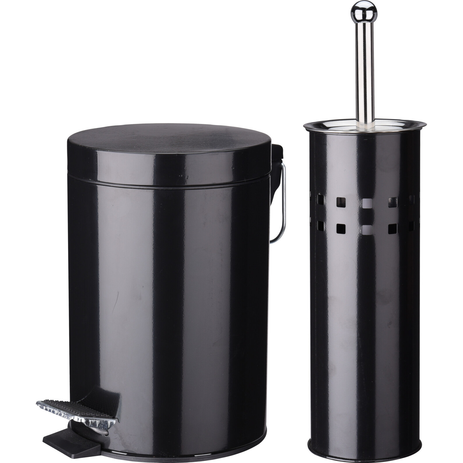 Merkloos Badkamerset pedaalemmer 3L met bijpassende toiletborstel zwart RVS -