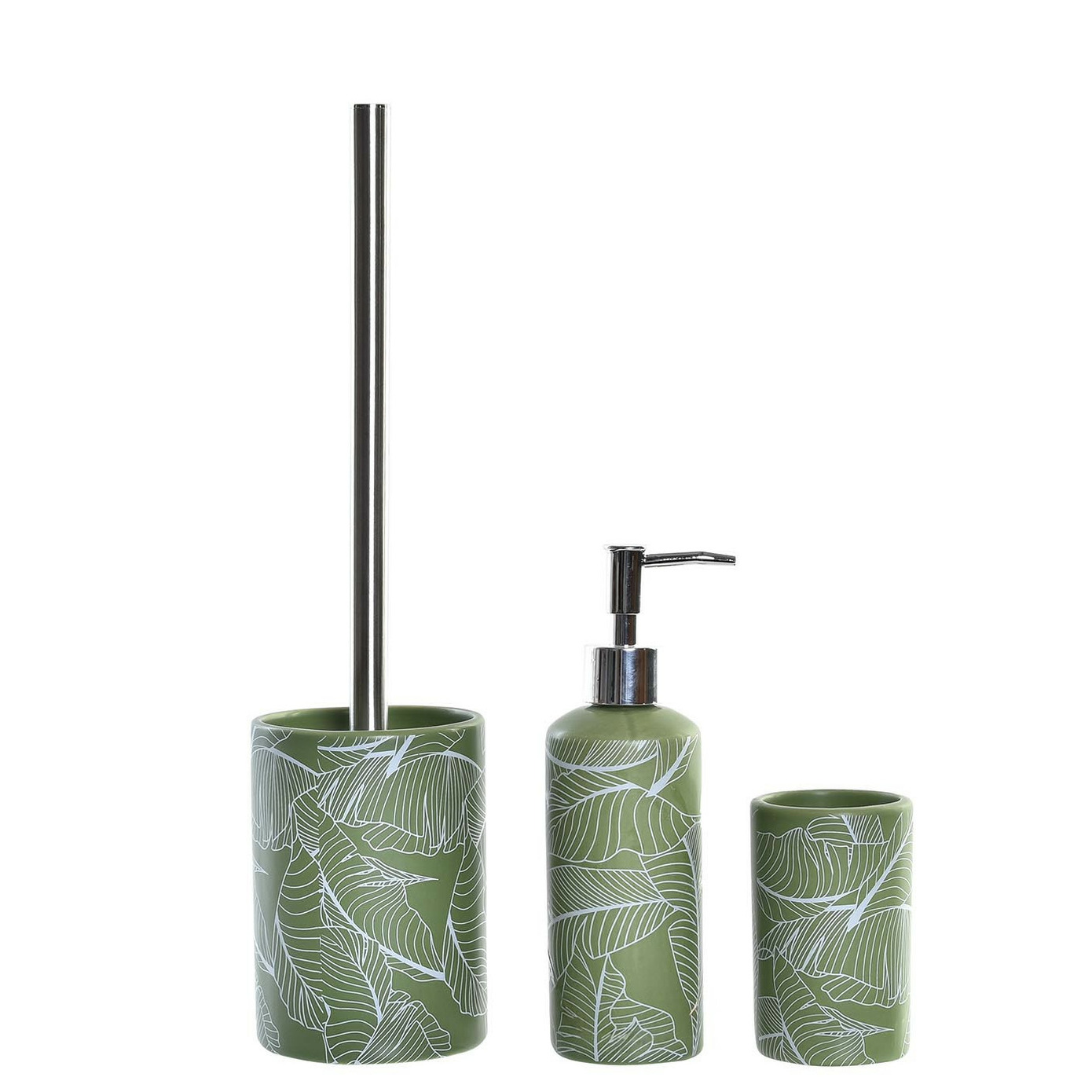 Items WC/Toiletborstel met zeeppompje/beker - Groen flowers - Kunststeen -