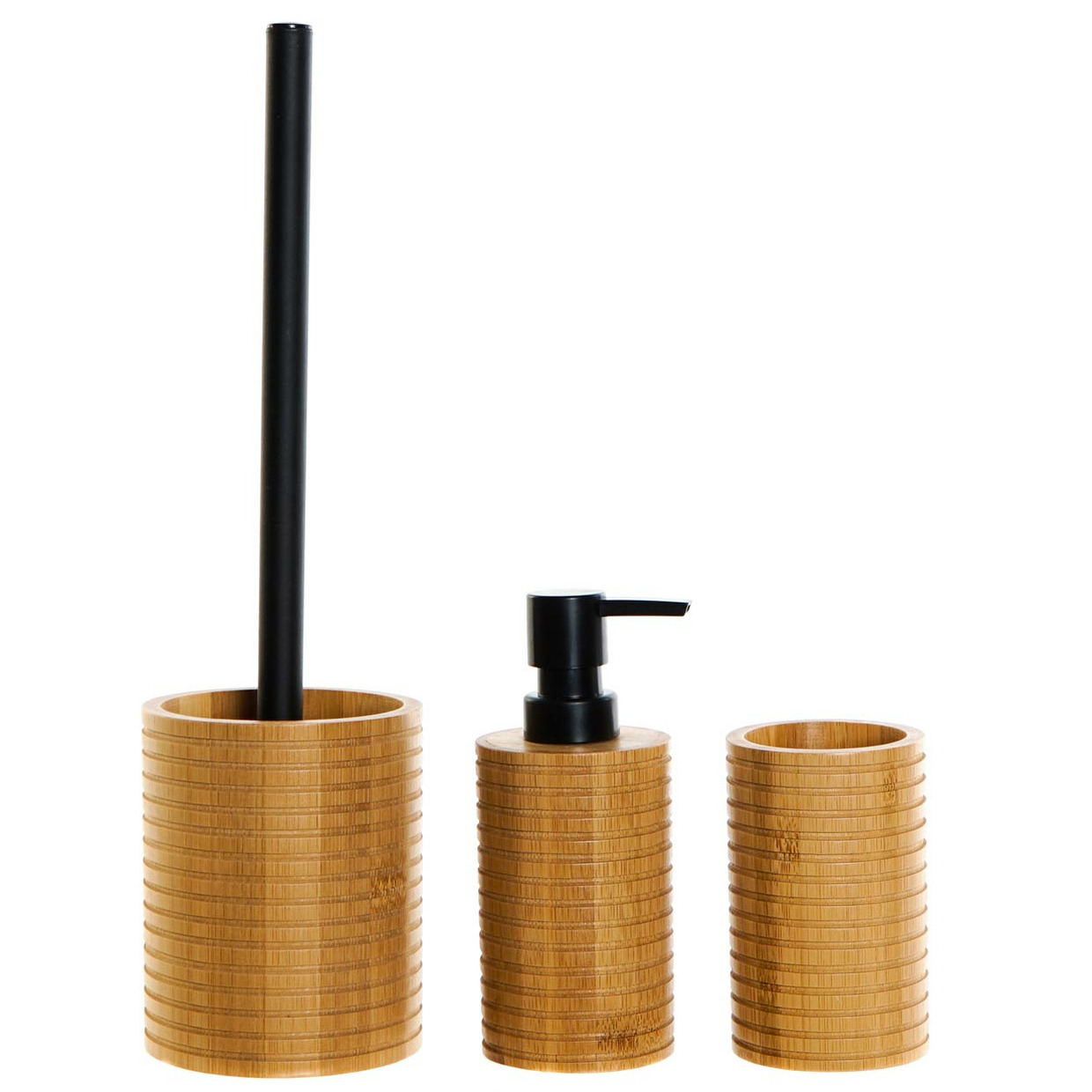 Items WC/Toiletborstel met zeeppompje/beker - naturel/zwart - bamboe hout -