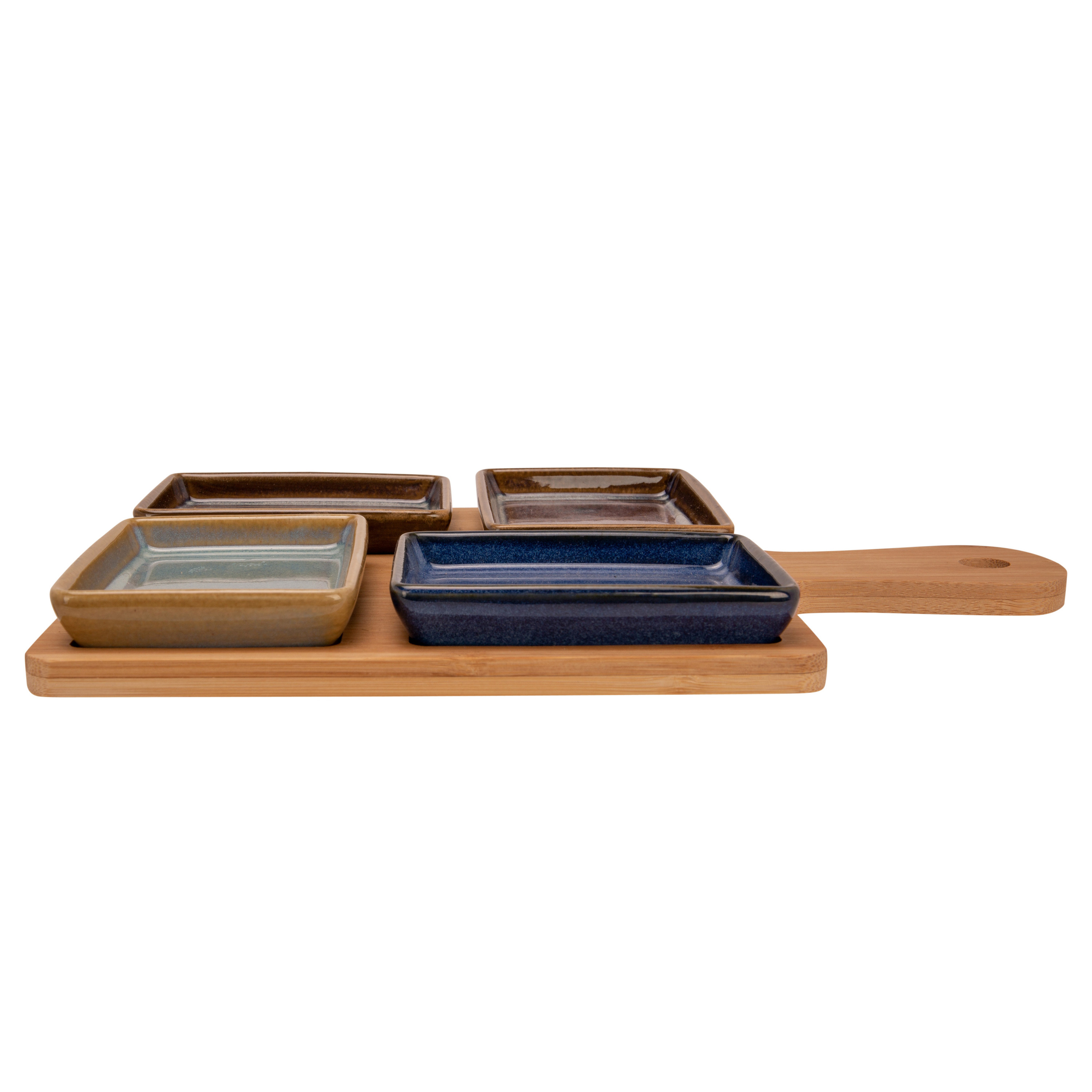 Cosy & Trendy Serveerplank bamboe 29 x 20 cm met 4x luxe hapjes/saus/tapas schaaltjes -