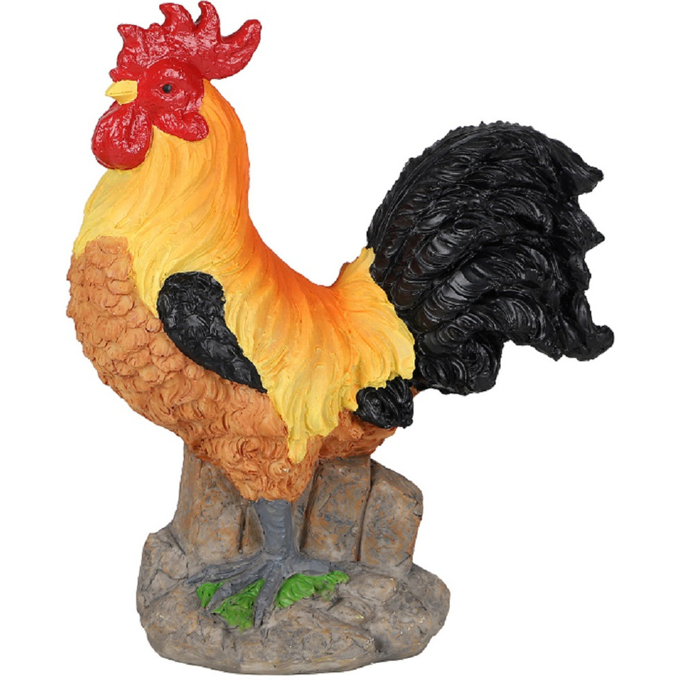 Sunnydays Tuin decoratie Haan/kippen beeldje - Polyresin - 21 x 24 cm - buiten - multi kleuren -