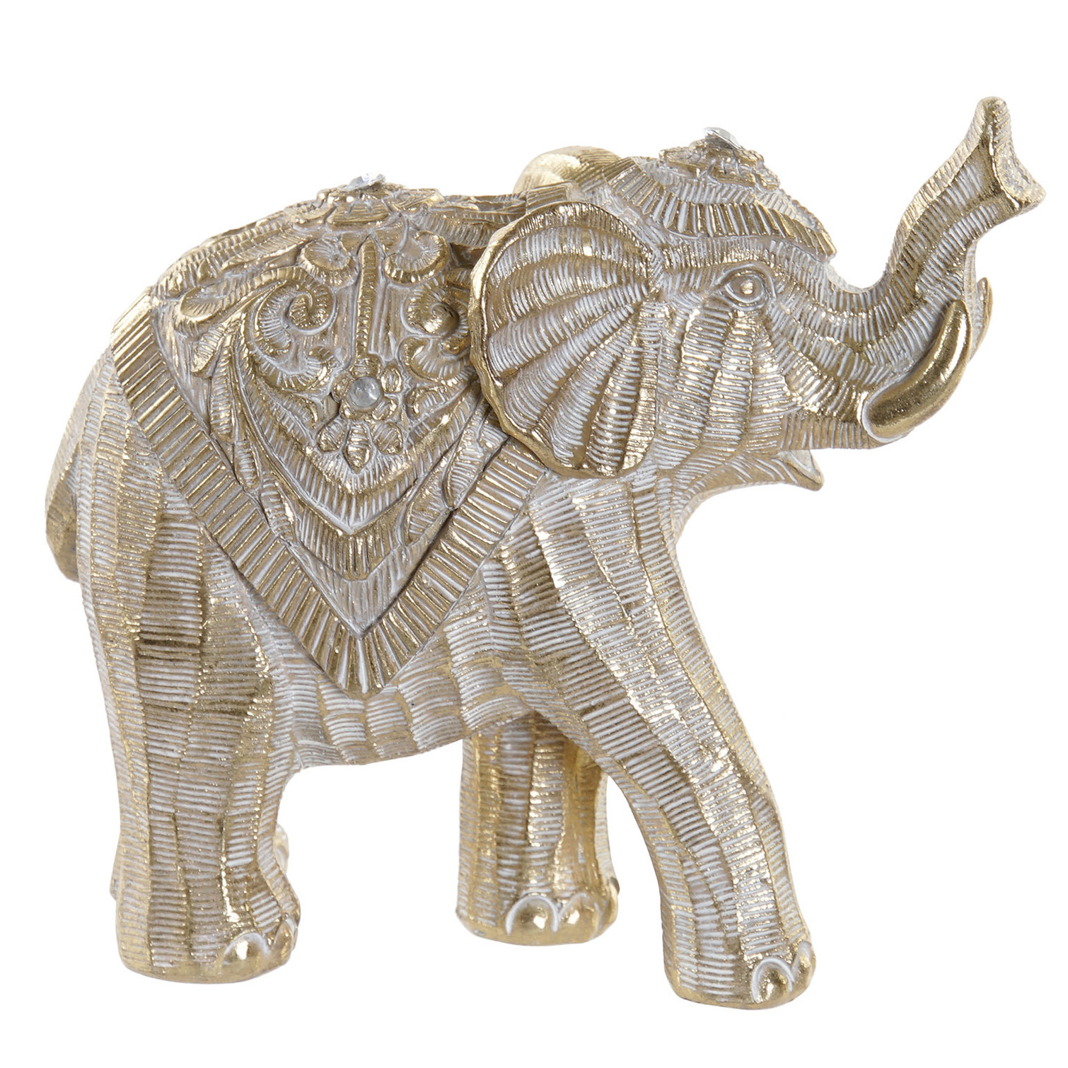 Items Olifant dierenbeeld - goud - polyresin - 17 x 7,5 x 15 cm - home decoratie -