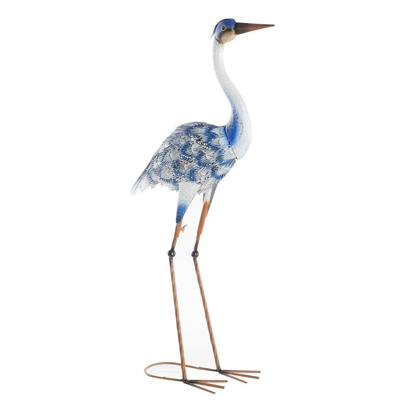 Items Tuin decoratie dieren/vogel beeld - Metaal - Reiger - x 80 cm - buiten - blauw -