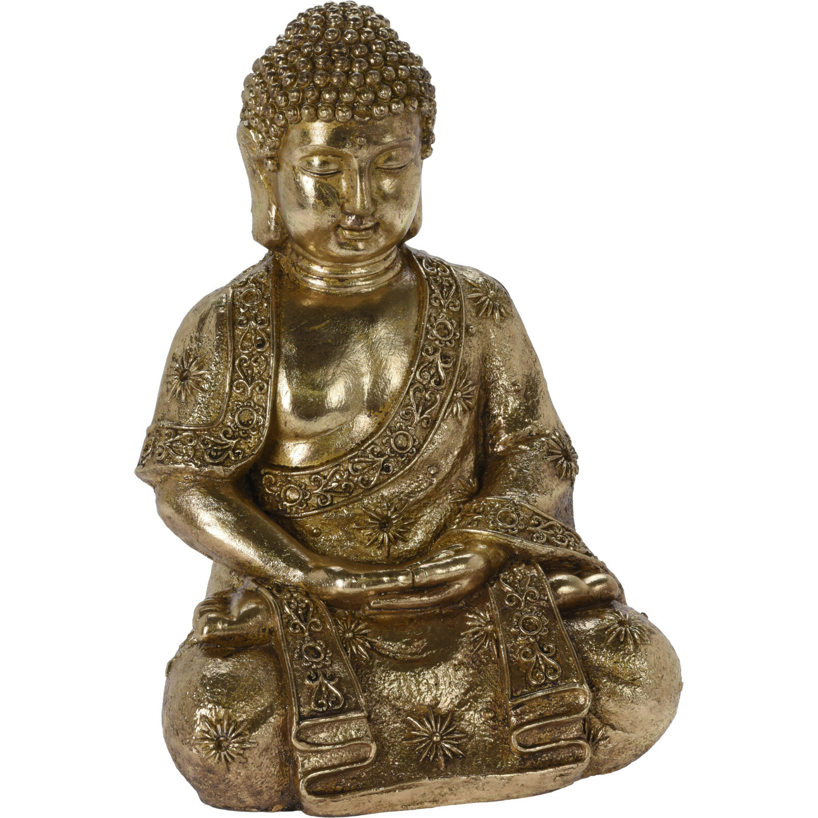 H&S Collection Boeddha beeld Gold - binnen/buiten - kunststeen - antiek goud - 29 x 25 x cm -