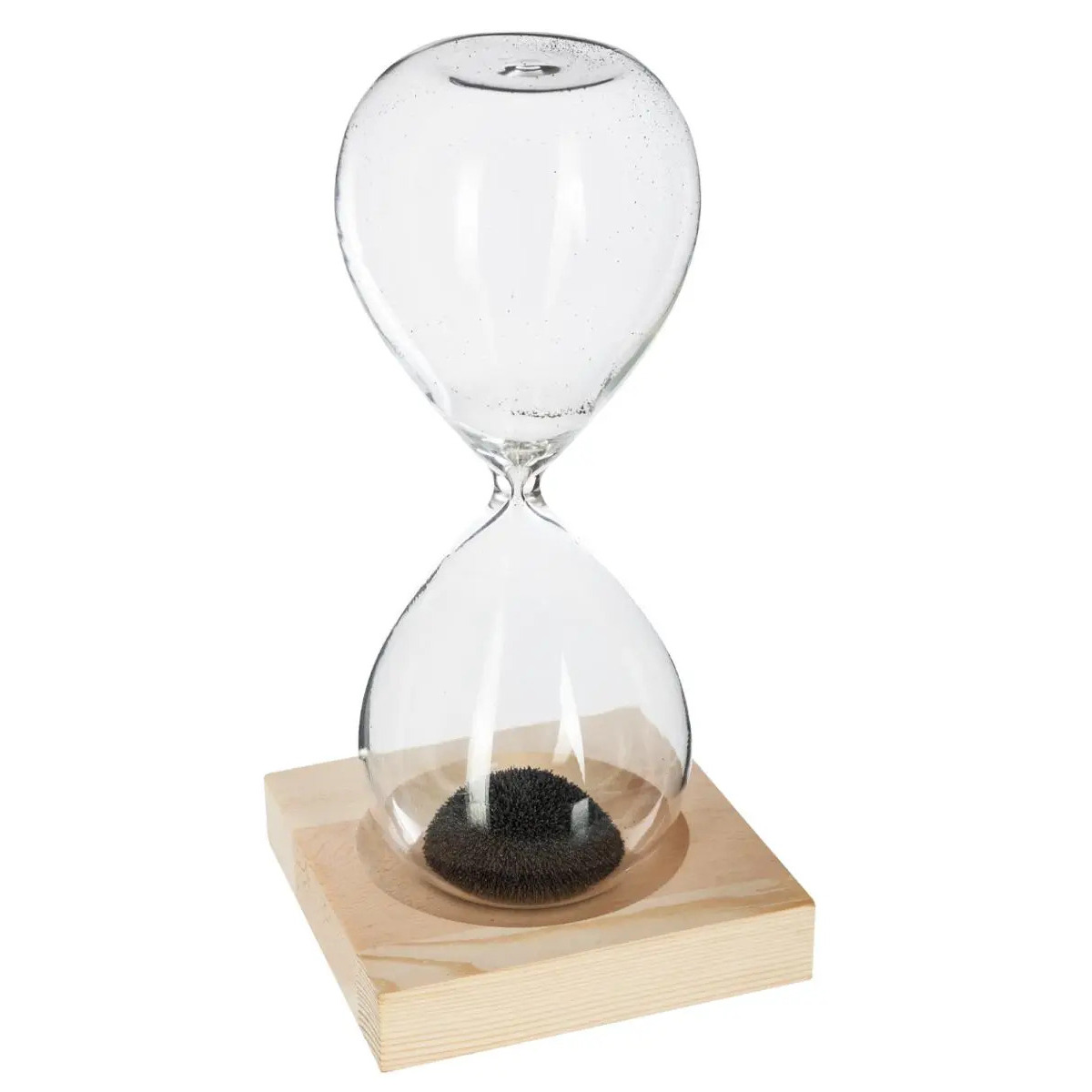 Zandloper cilinder - decoratie of tijdsmeting - 1 minuten zwart zand - H15 cm - glas/hout -