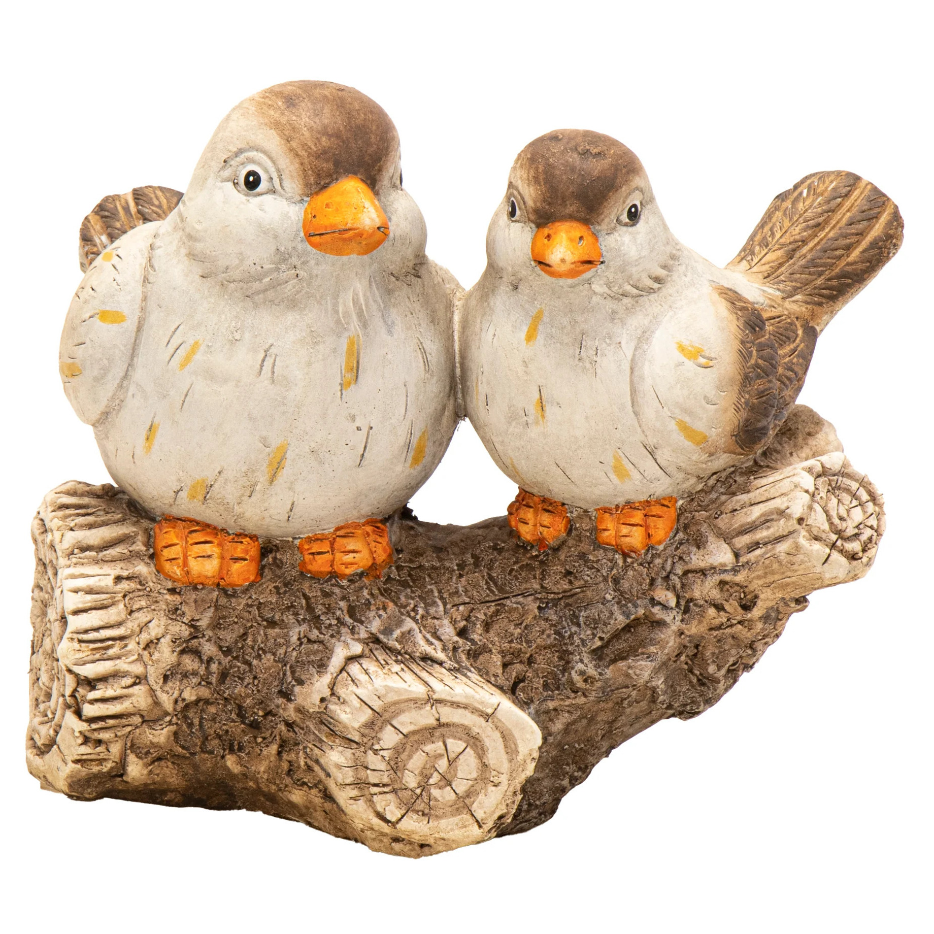 Mega Collections Decoratie van 2 vogeltjes op tak - hout - beeldje - 27 x 19 x 22 cm -