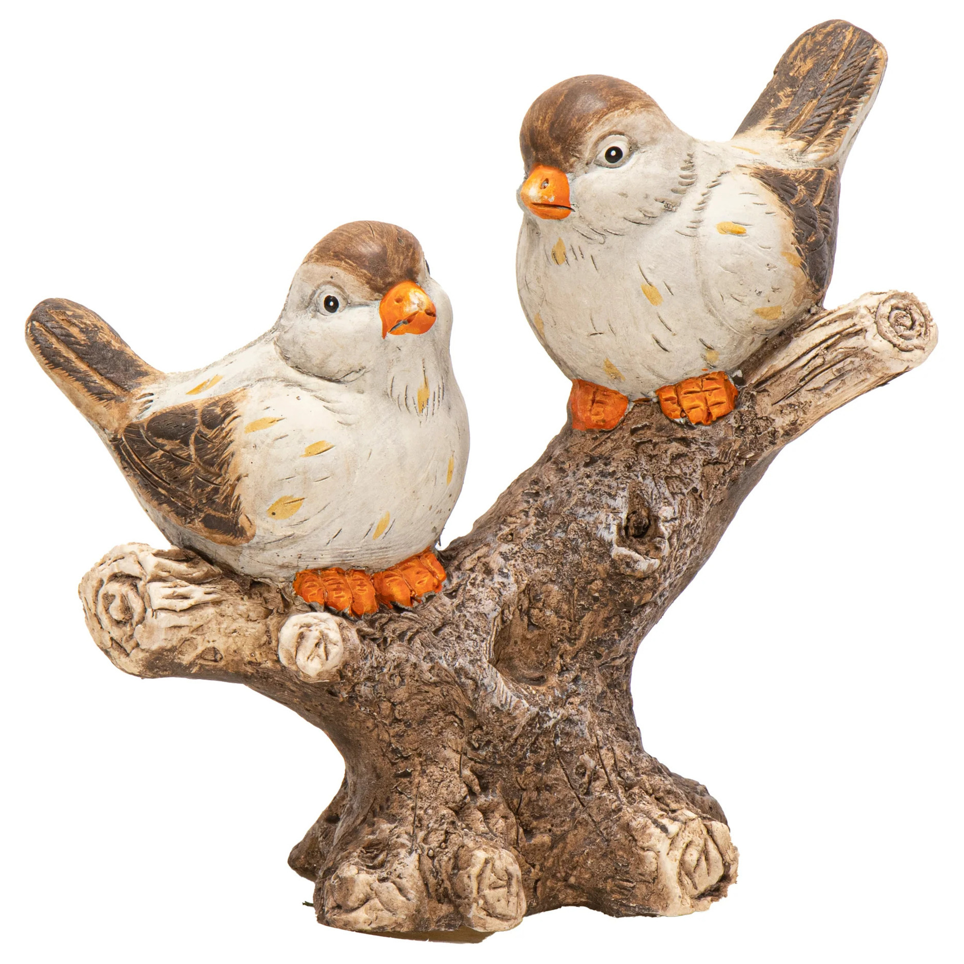 Mega Collections Decoratie van 2 vogeltjes op tak - hout - beeldje - 28 x 14 x 26 cm -