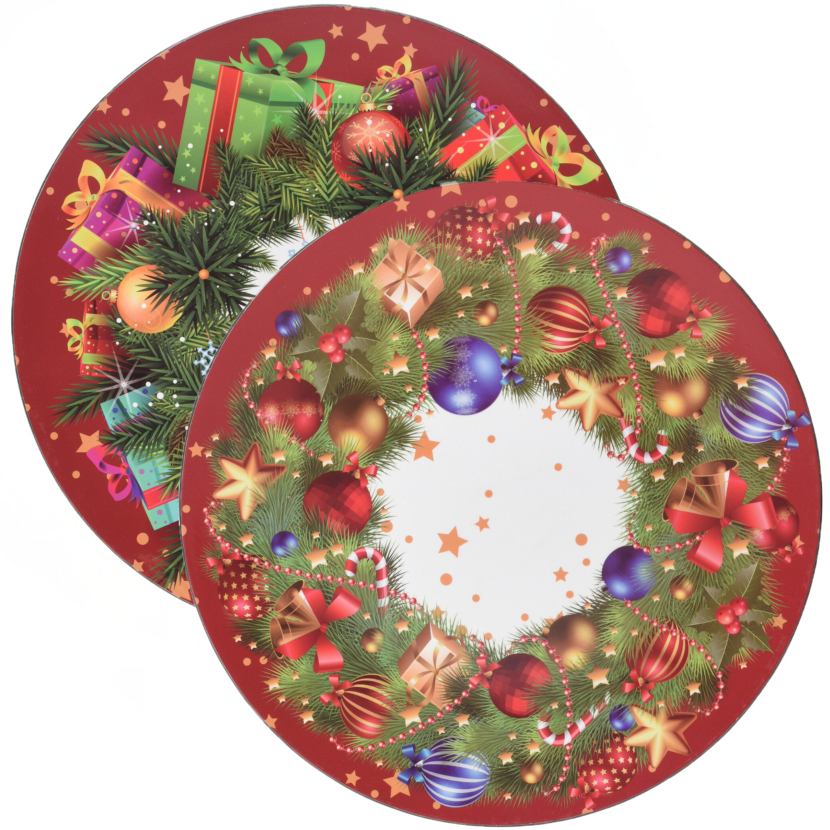 Excellent Houseware Kaarsenbord/onderbord (1x st)- kerst thema - kunststof - D33 cm - rood -