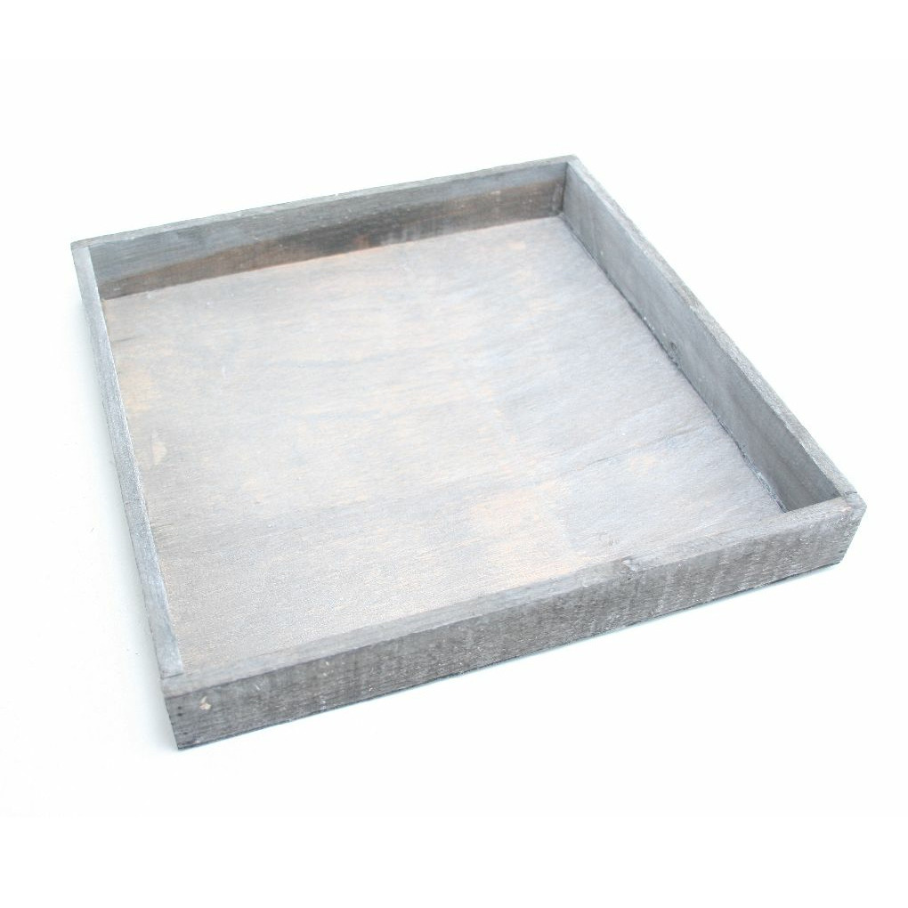 HBX Natural Living Dienblad/kaarsenbord - hout - L30 x B30 x H3 - vierkant - grijs - tray - grey wash -