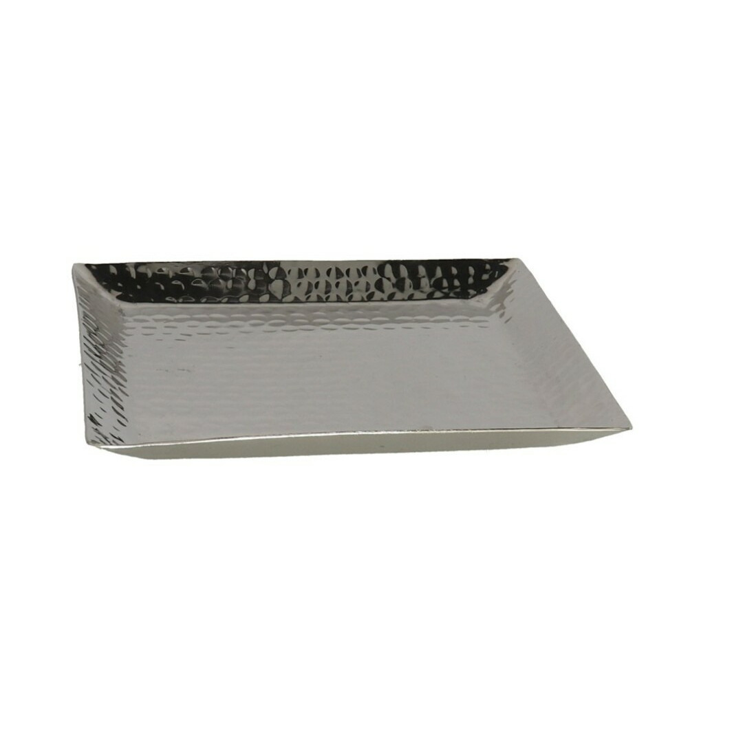Merkloos Kaarsen plateau met rand en reliefwerk - vierkant - metaal - zilver - 30 x 30 cm -