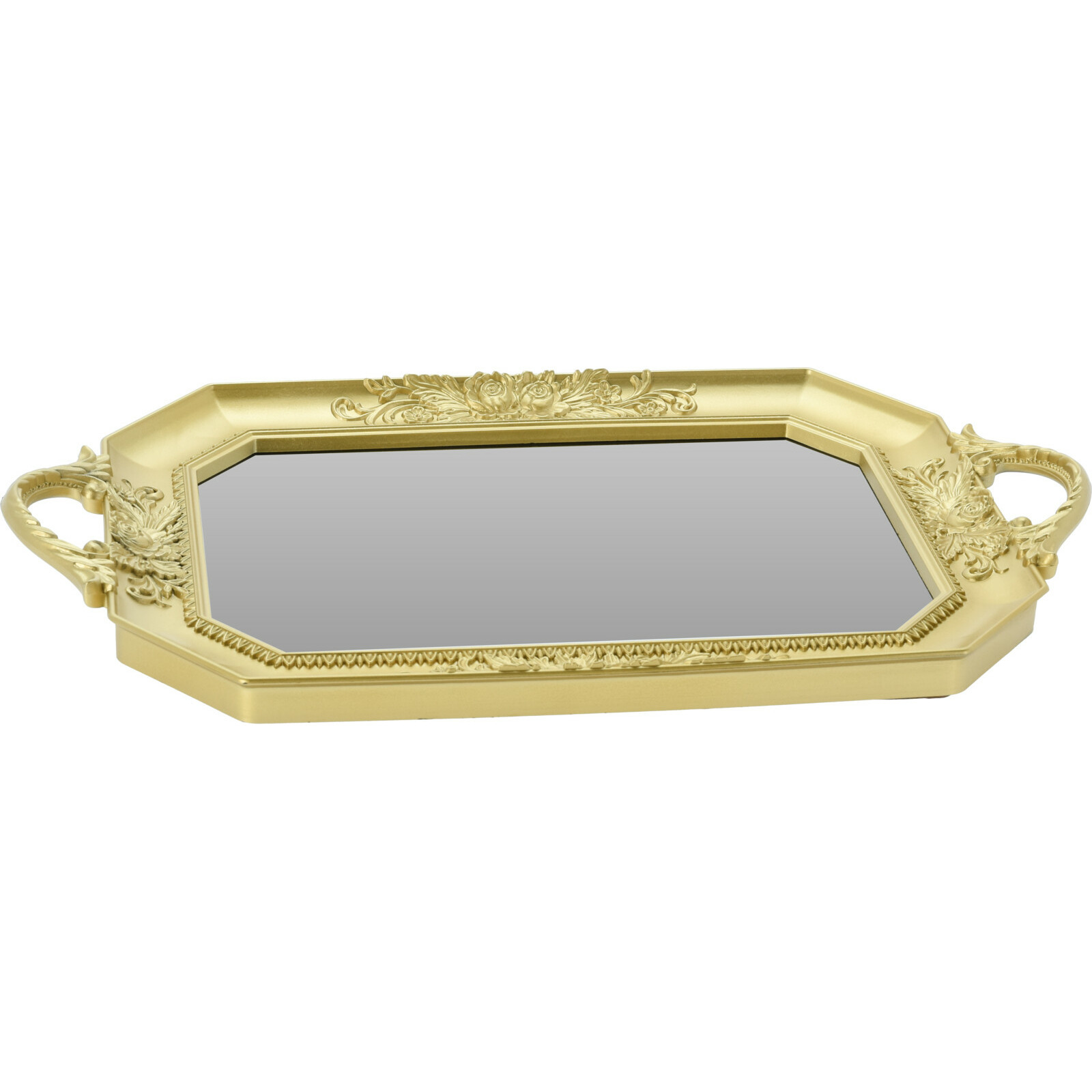 Excellent Houseware Dienblad / kaarsplateau - ovaal goud met spiegelbodem - kunststof - x 35 cm -
